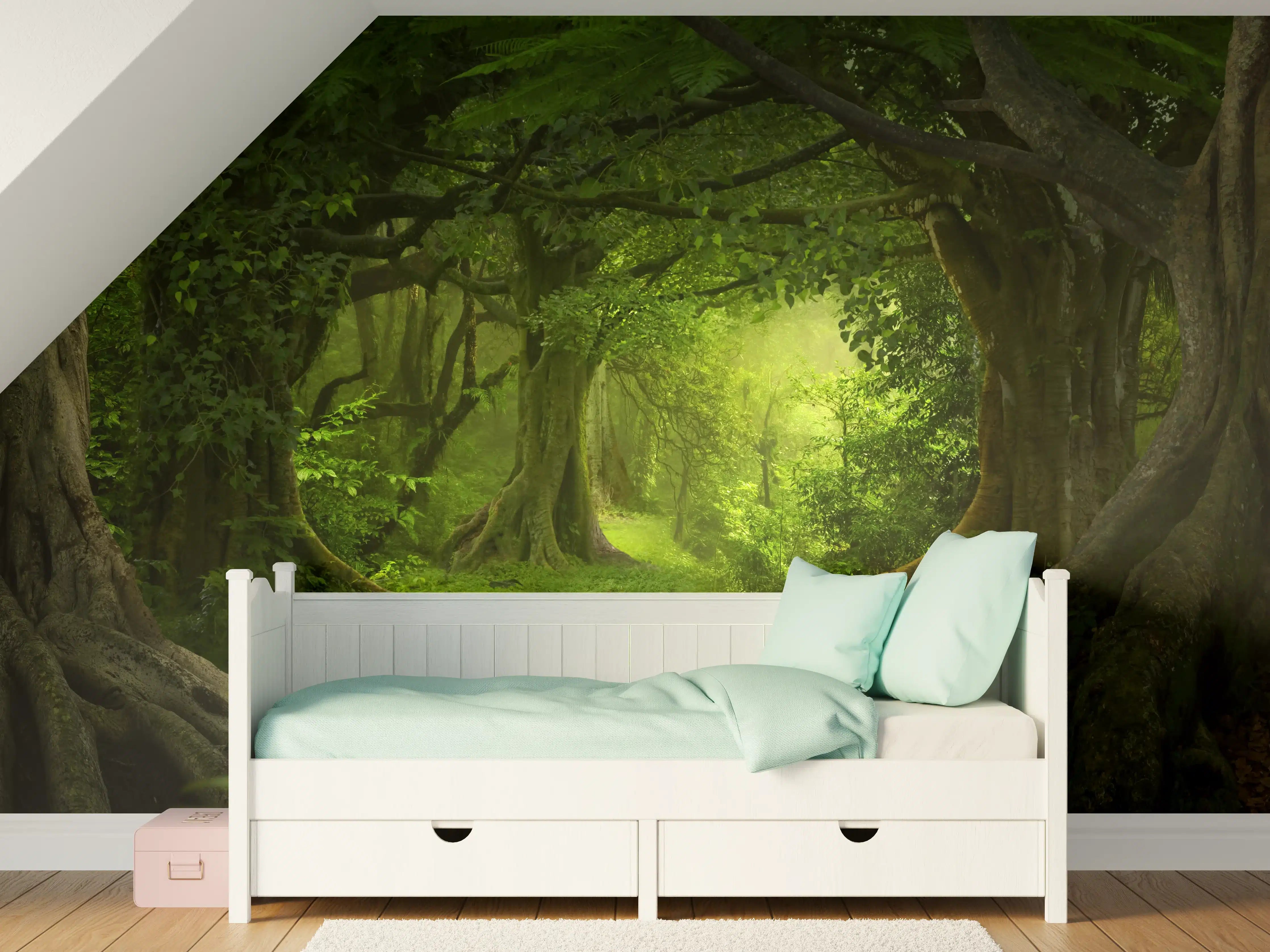 Kinderzimmer Wandgestaltung - Grüne Dschungel Lichtung Panorama