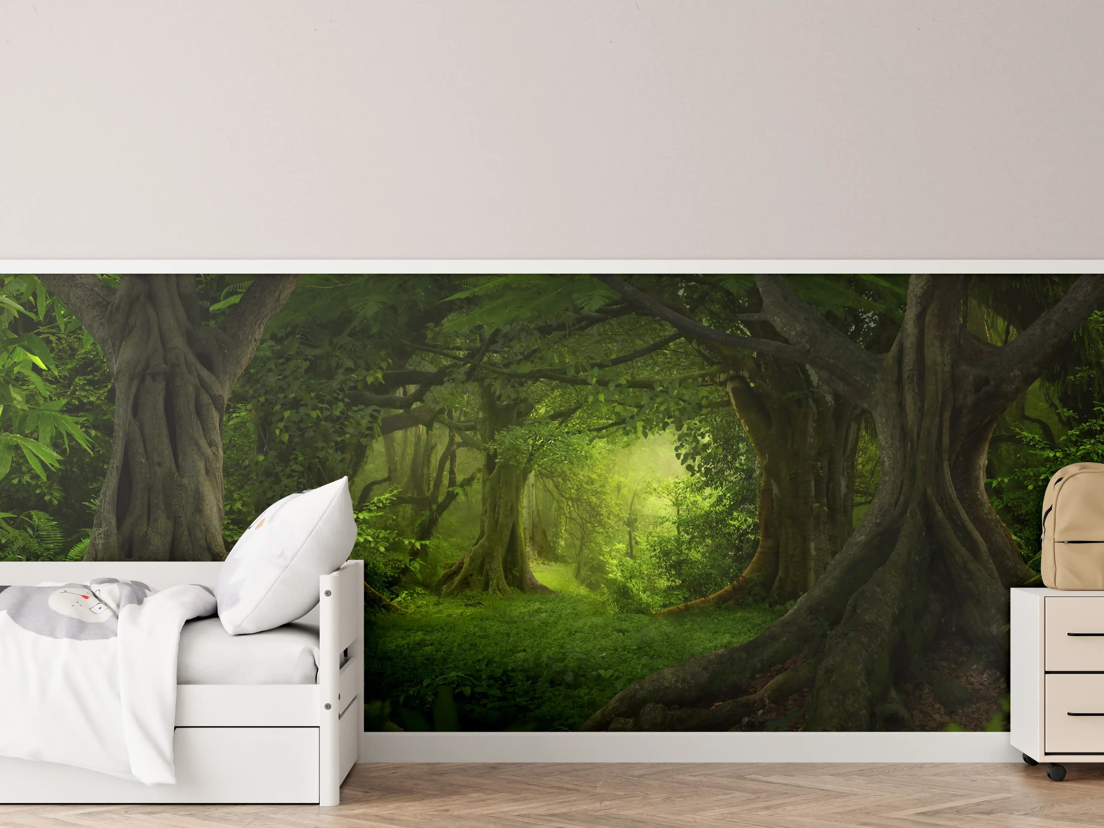 Kinderzimmer Wandgestaltung - Grüne Dschungel Lichtung Panorama