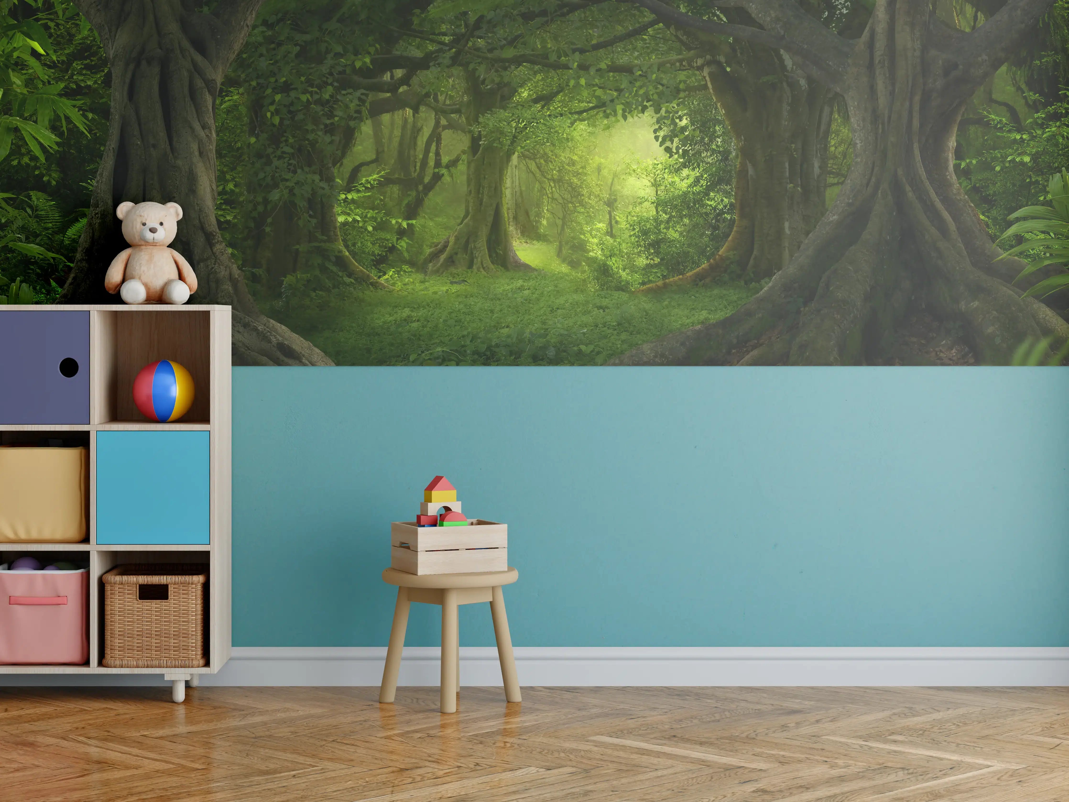 Kinderzimmer Wandgestaltung - Grüne Dschungel Lichtung Panorama