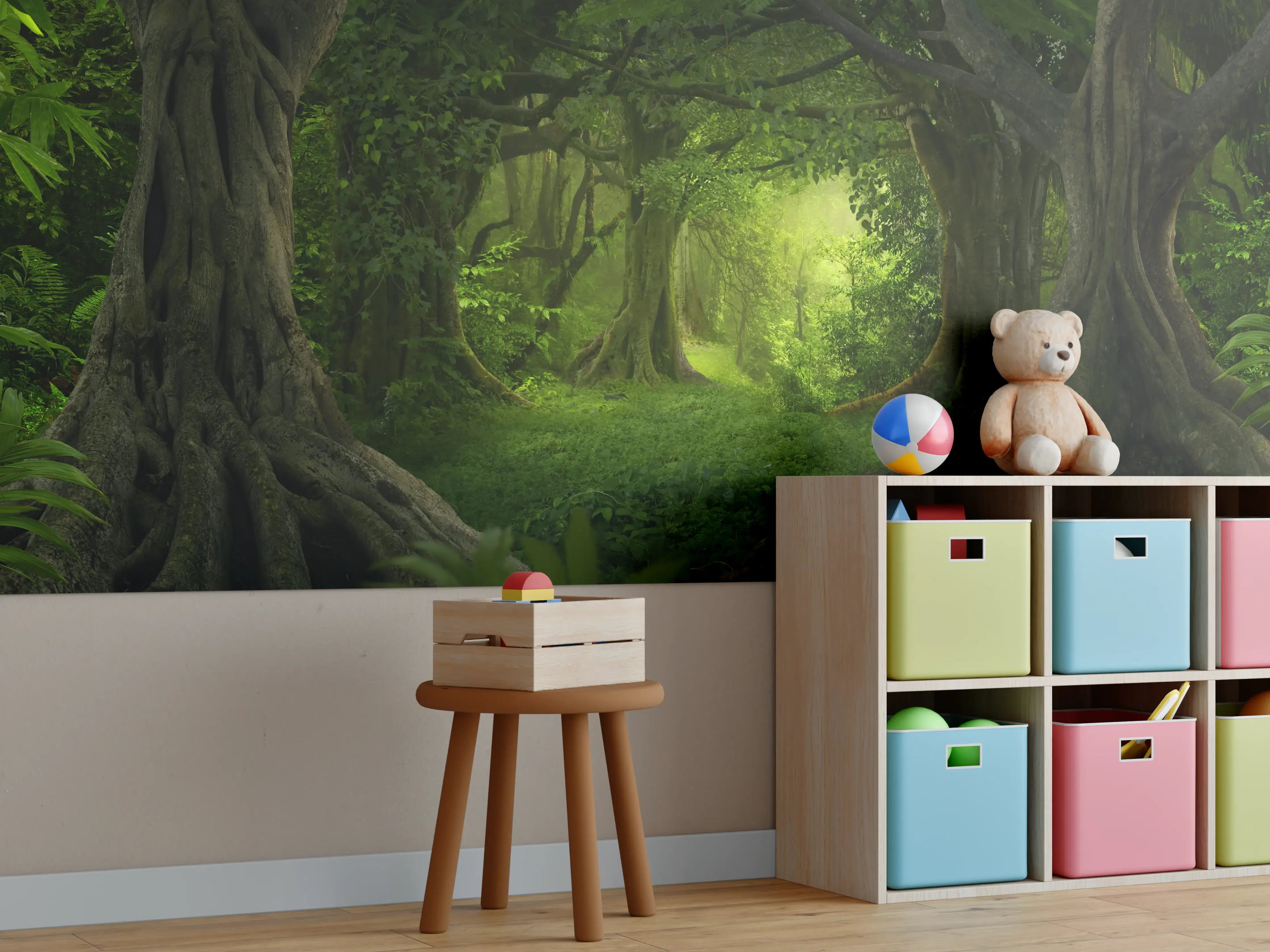 Kinderzimmer Wandgestaltung - Grüne Dschungel Lichtung Panorama