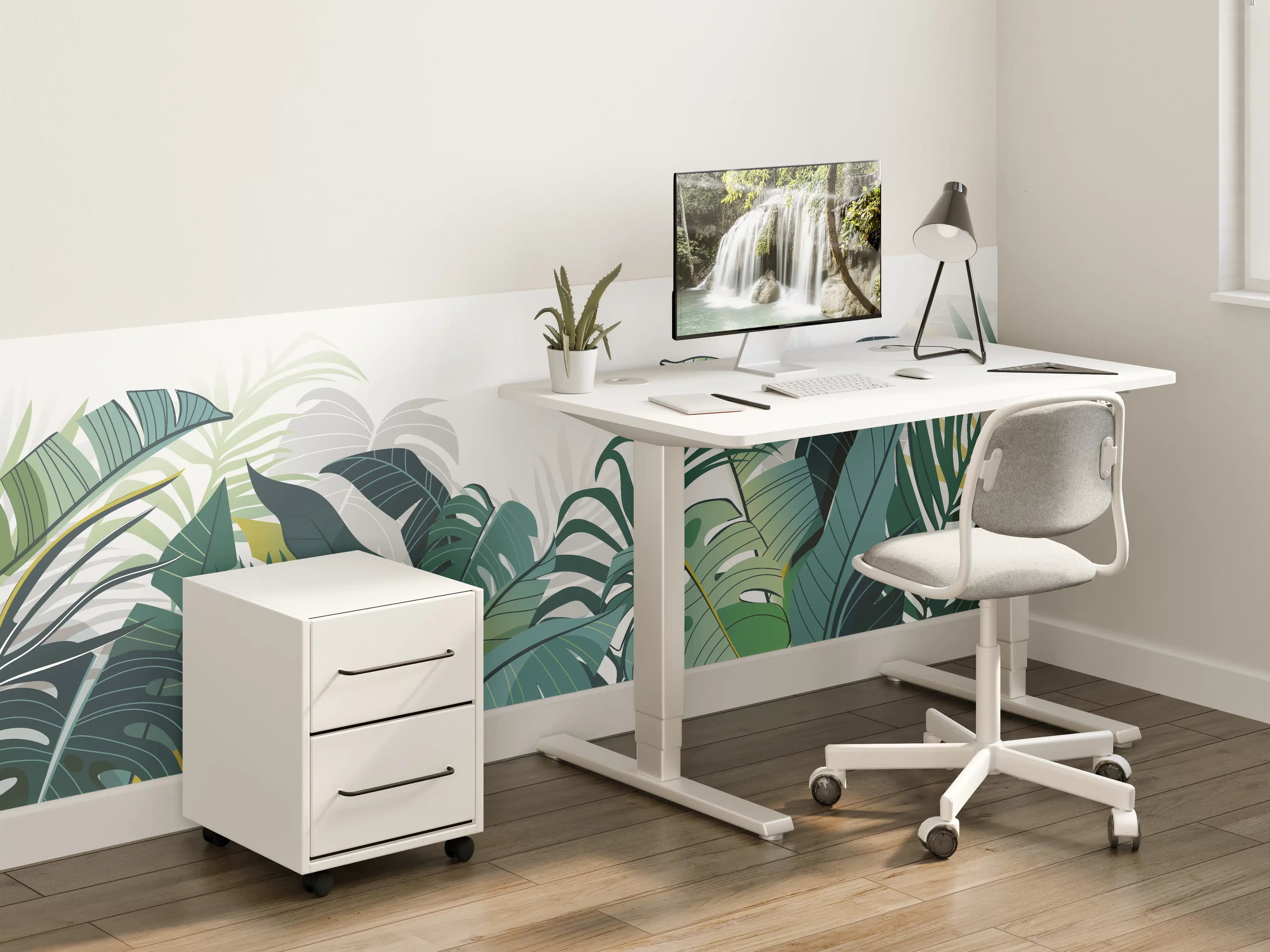 Kinderzimmer Wandgestaltung - Grüne Dschungelpflanzen mit verschiedenfarbigen Blättern