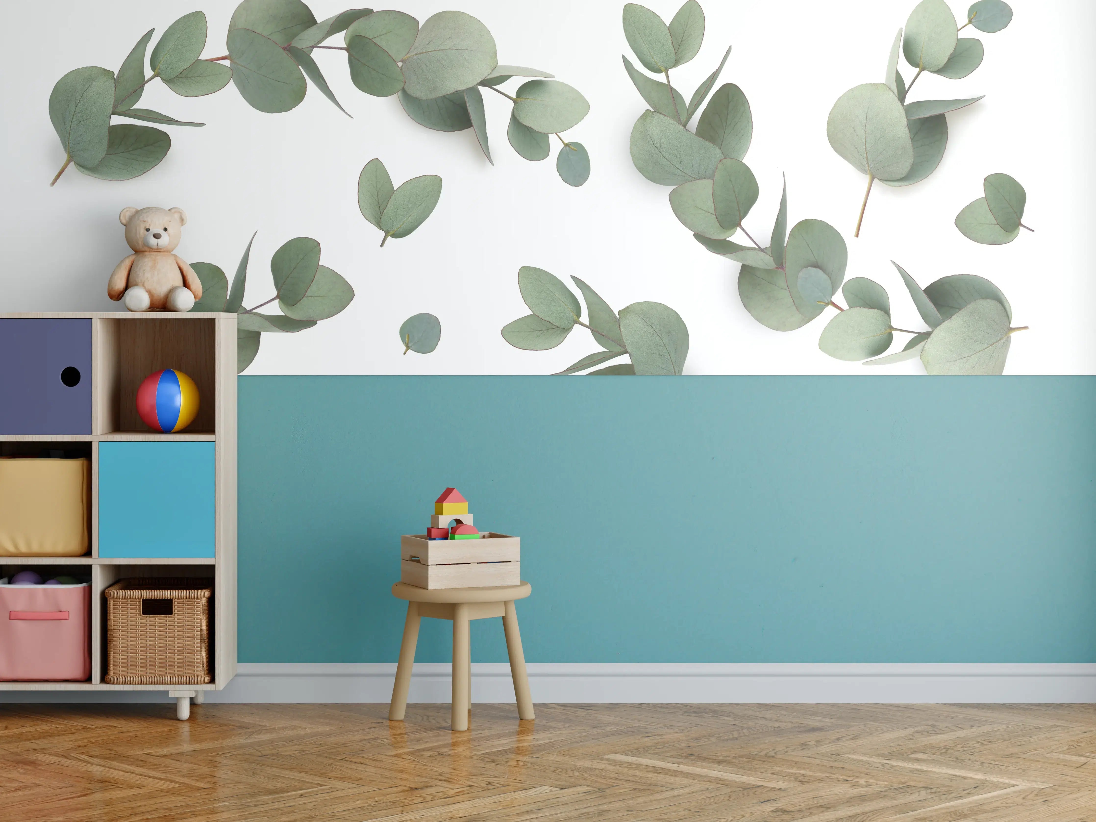 Kinderzimmer Wandgestaltung - Grüne Eukalyptus Blätter