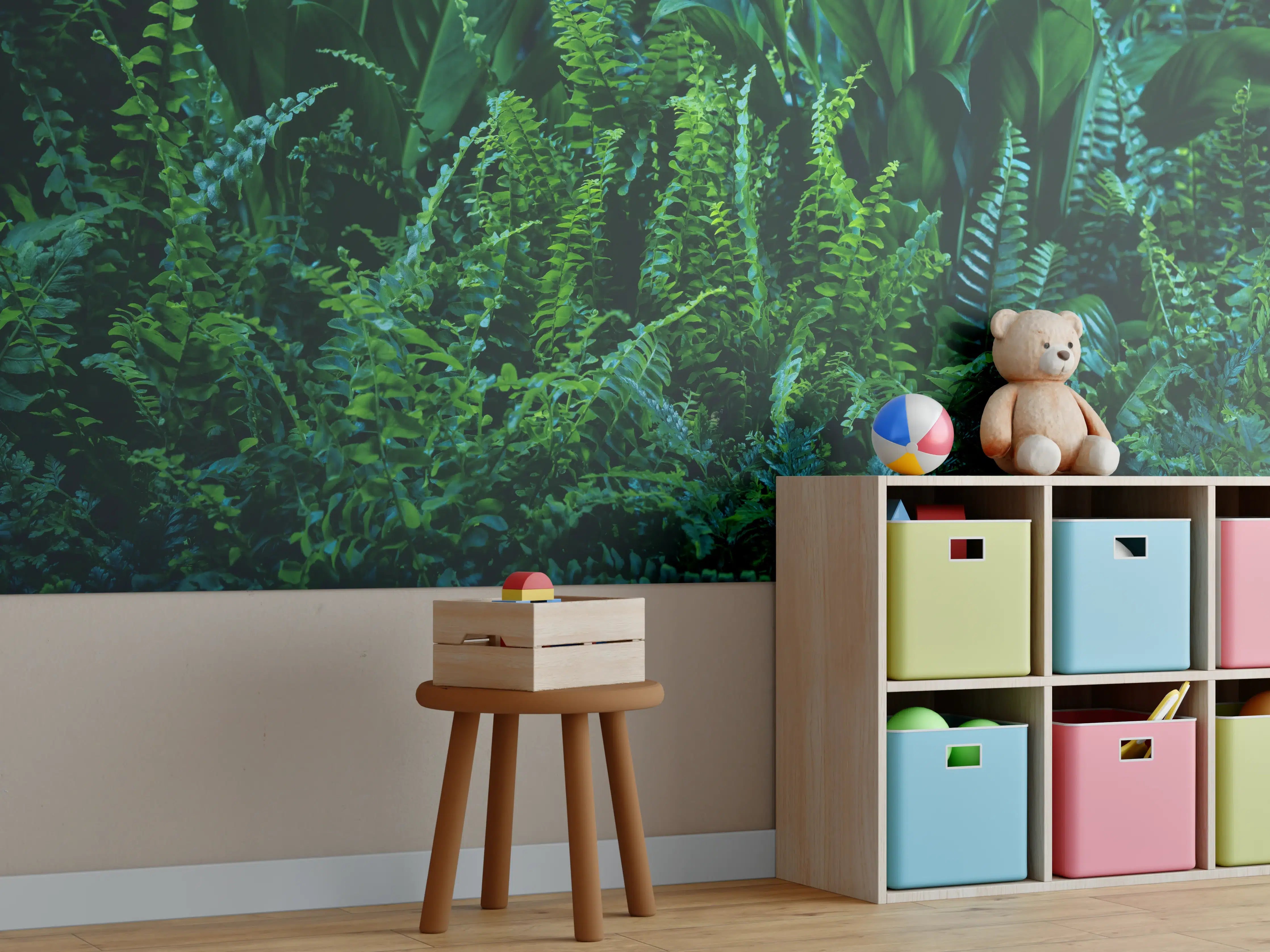 Kinderzimmer Wandgestaltung - Grüne Farn Blatt Textur