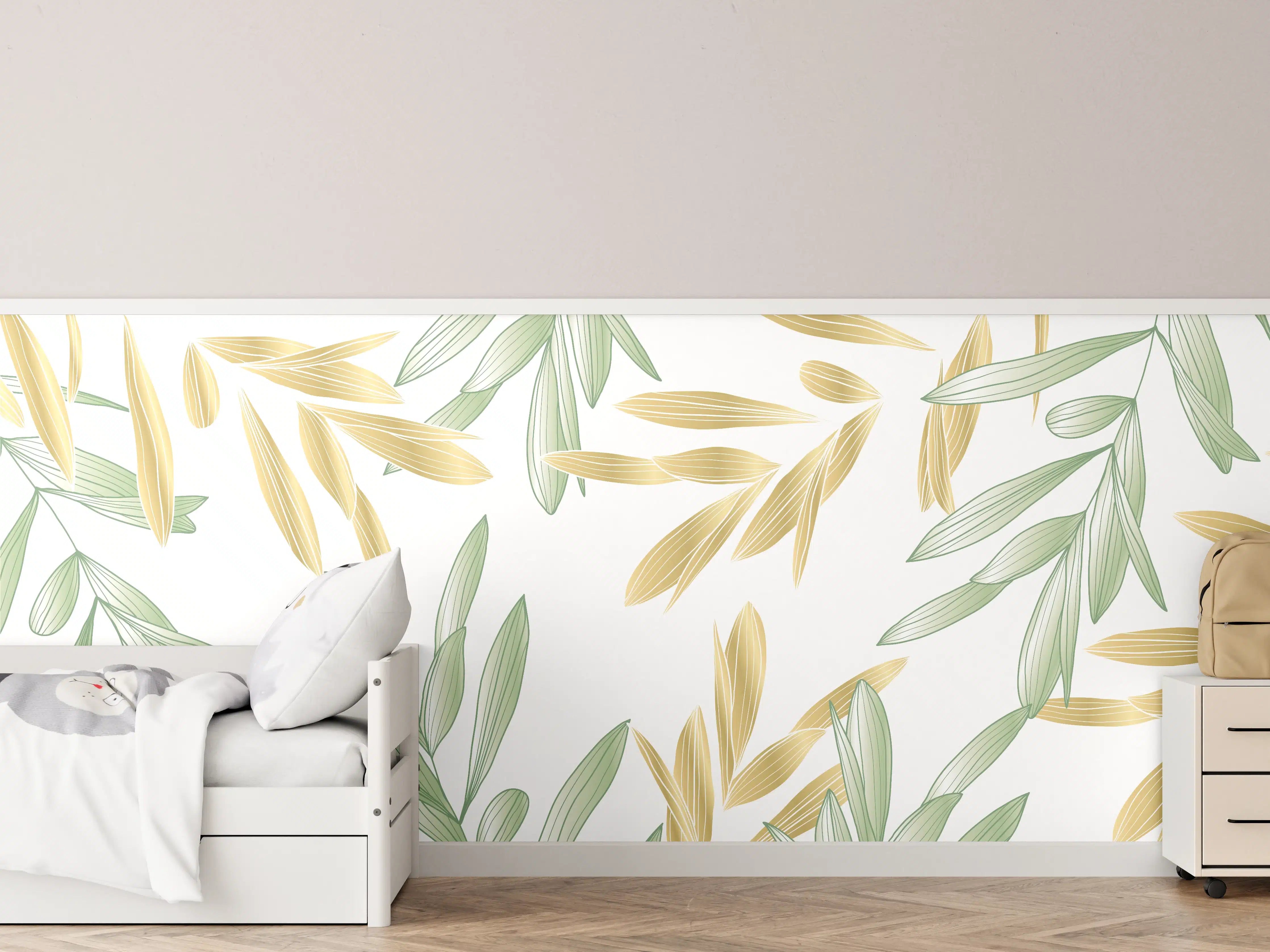 Kinderzimmer Wandgestaltung - Grüne Olivenzweige Muster
