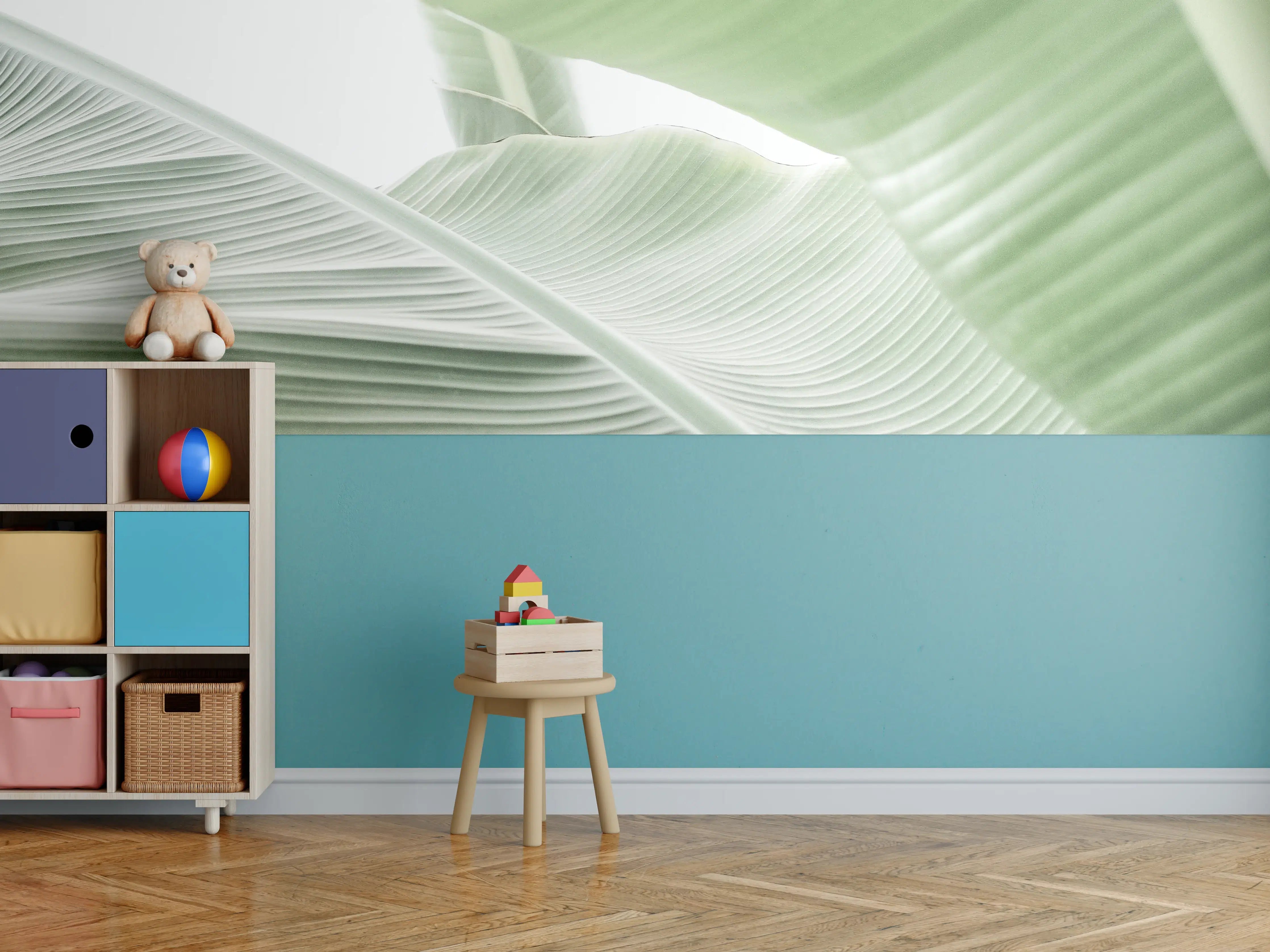 Kinderzimmer Wandgestaltung - Grüne Tropenblatt-Struktur