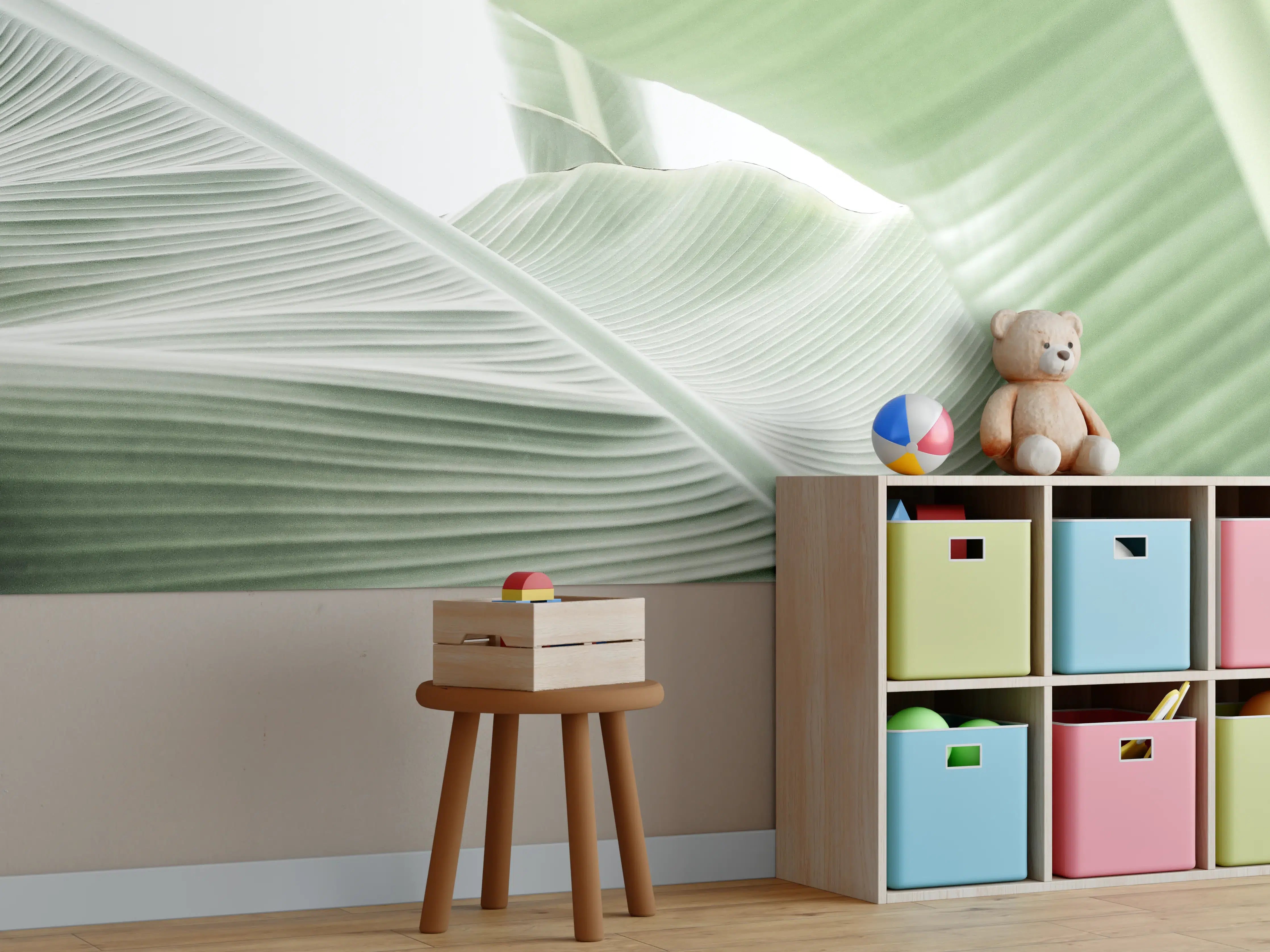 Kinderzimmer Wandgestaltung - Grüne Tropenblatt-Struktur