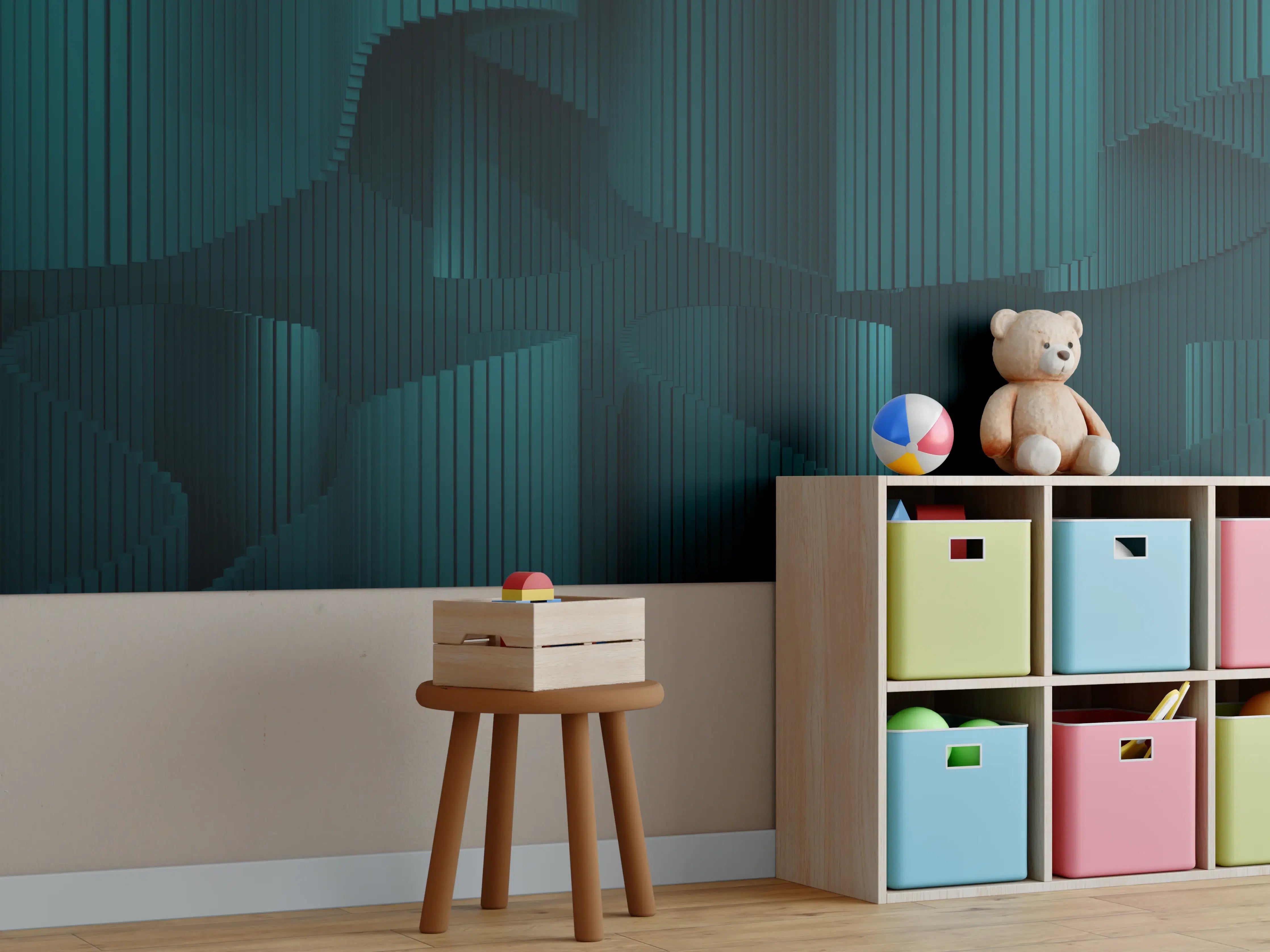 Kinderzimmer Wandgestaltung - Grüne Wellige Dunkle Abstraktion