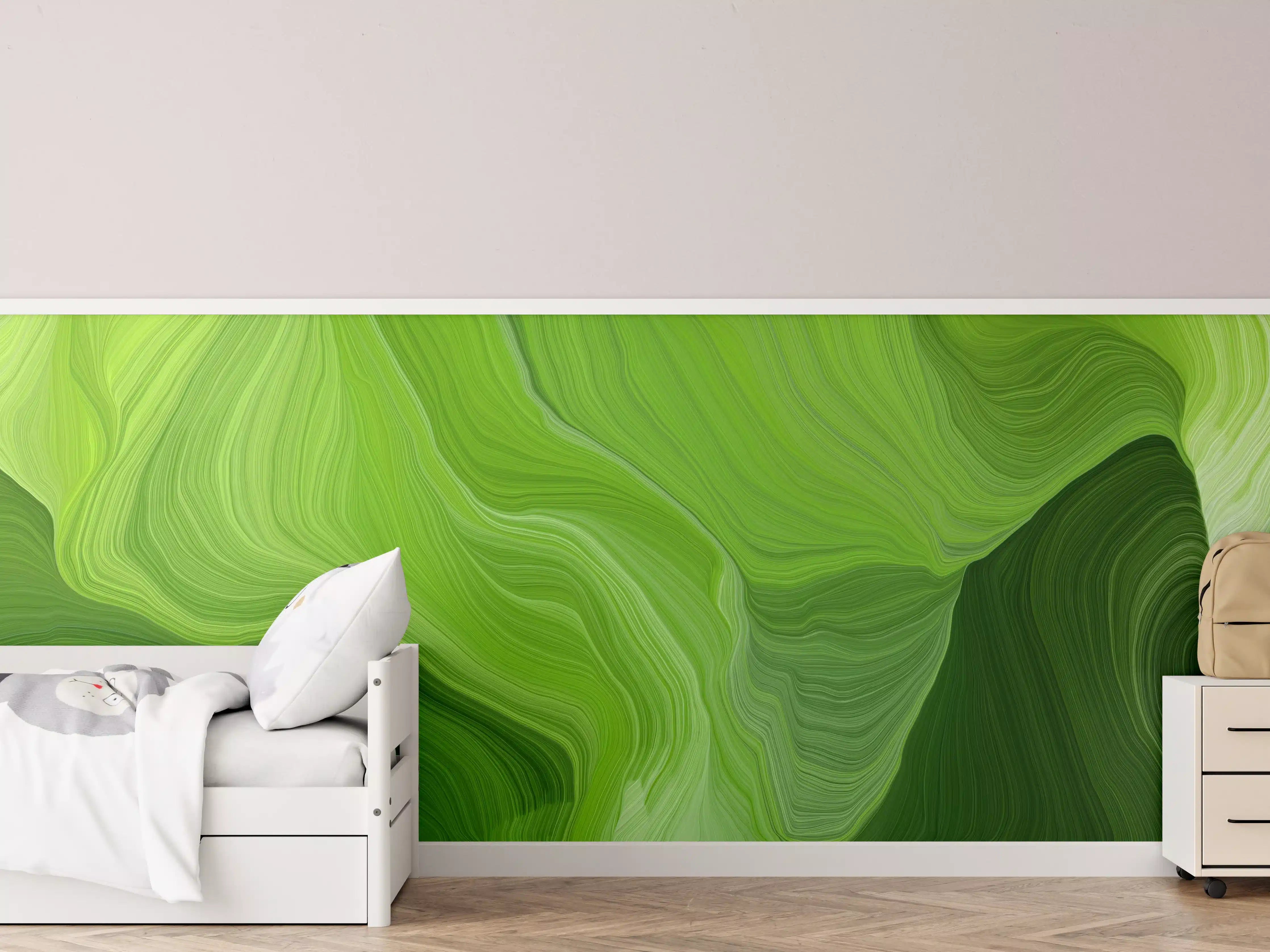 Kinderzimmer Wandgestaltung - Grüne abstrakte Malerei mit fließenden Mustern