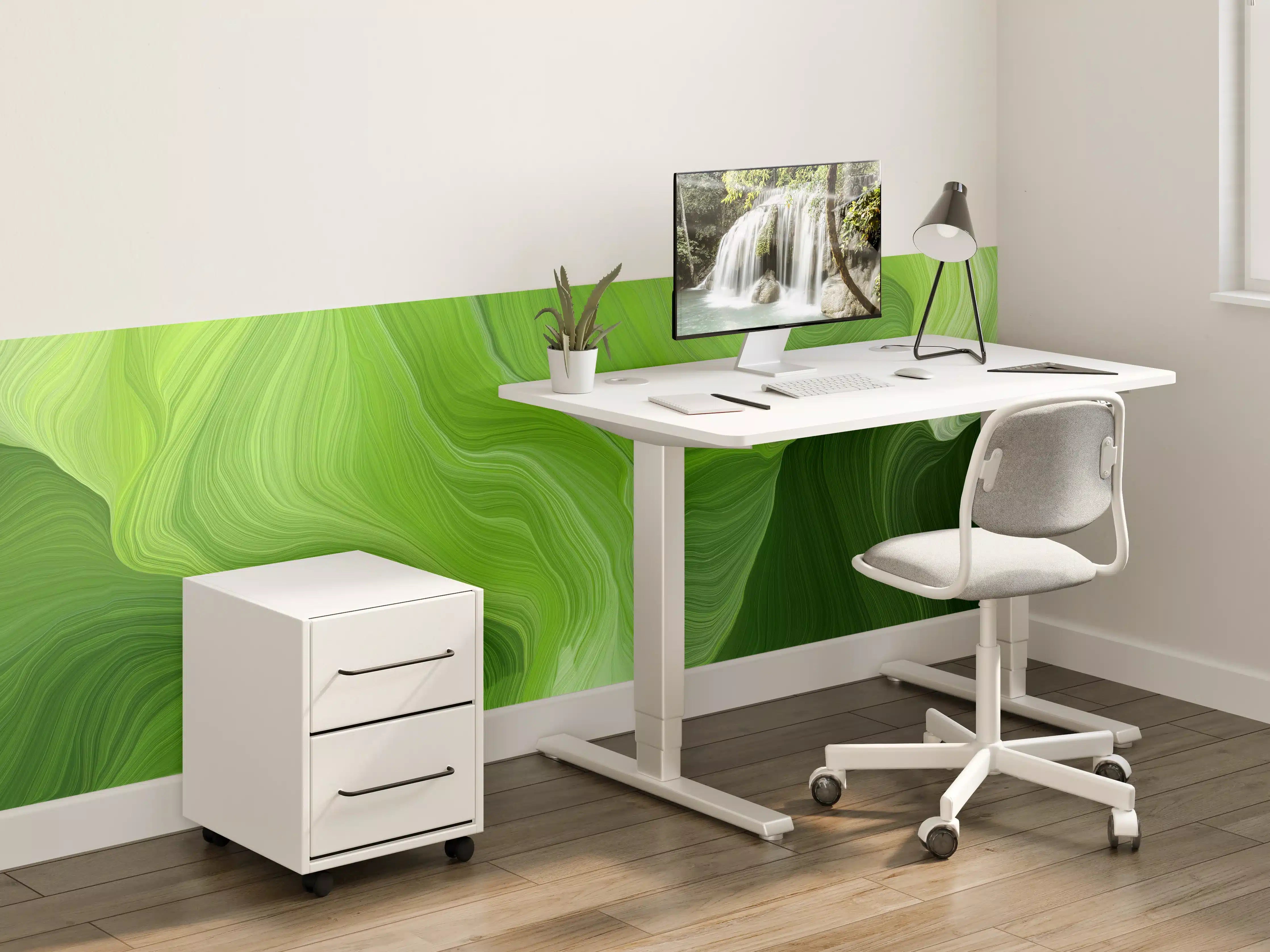 Kinderzimmer Wandgestaltung - Grüne abstrakte Malerei mit fließenden Mustern