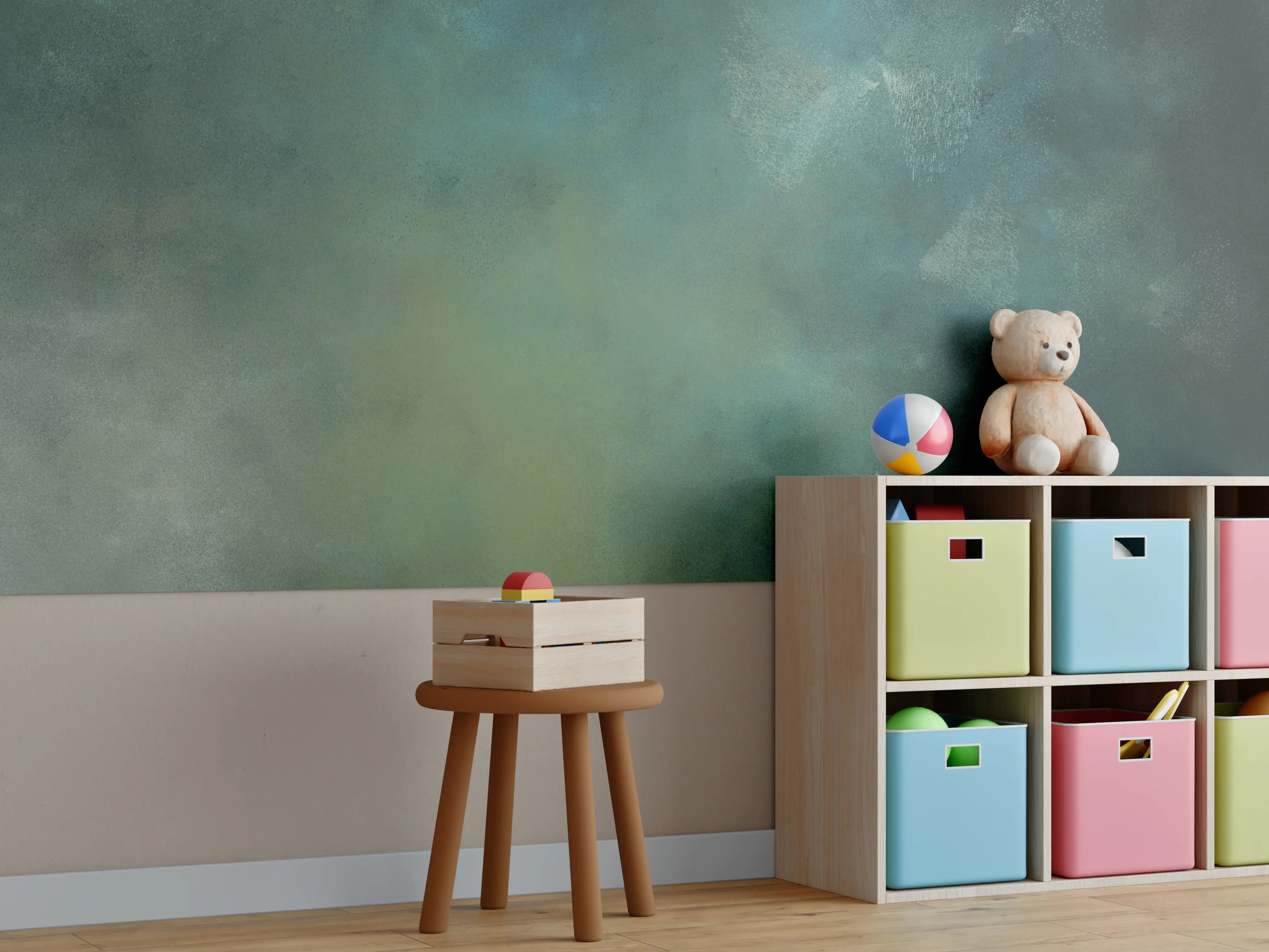 Kinderzimmer Wandgestaltung - Grüne und Blaue Aquarell-Textur
