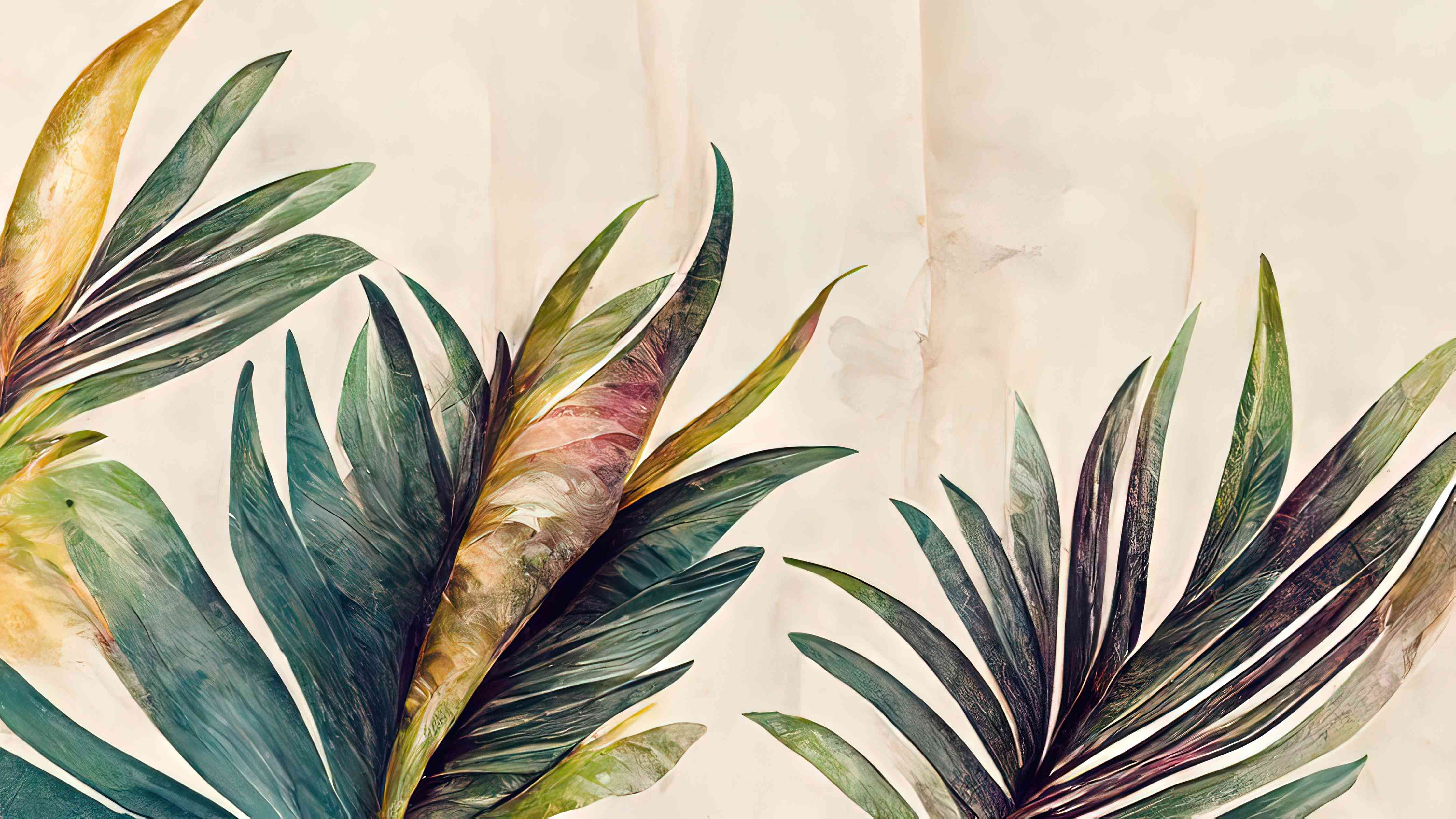 Kinderzimmer Wandgestaltung-Grüne und bunte Blätter im Wasserfarben-Stil