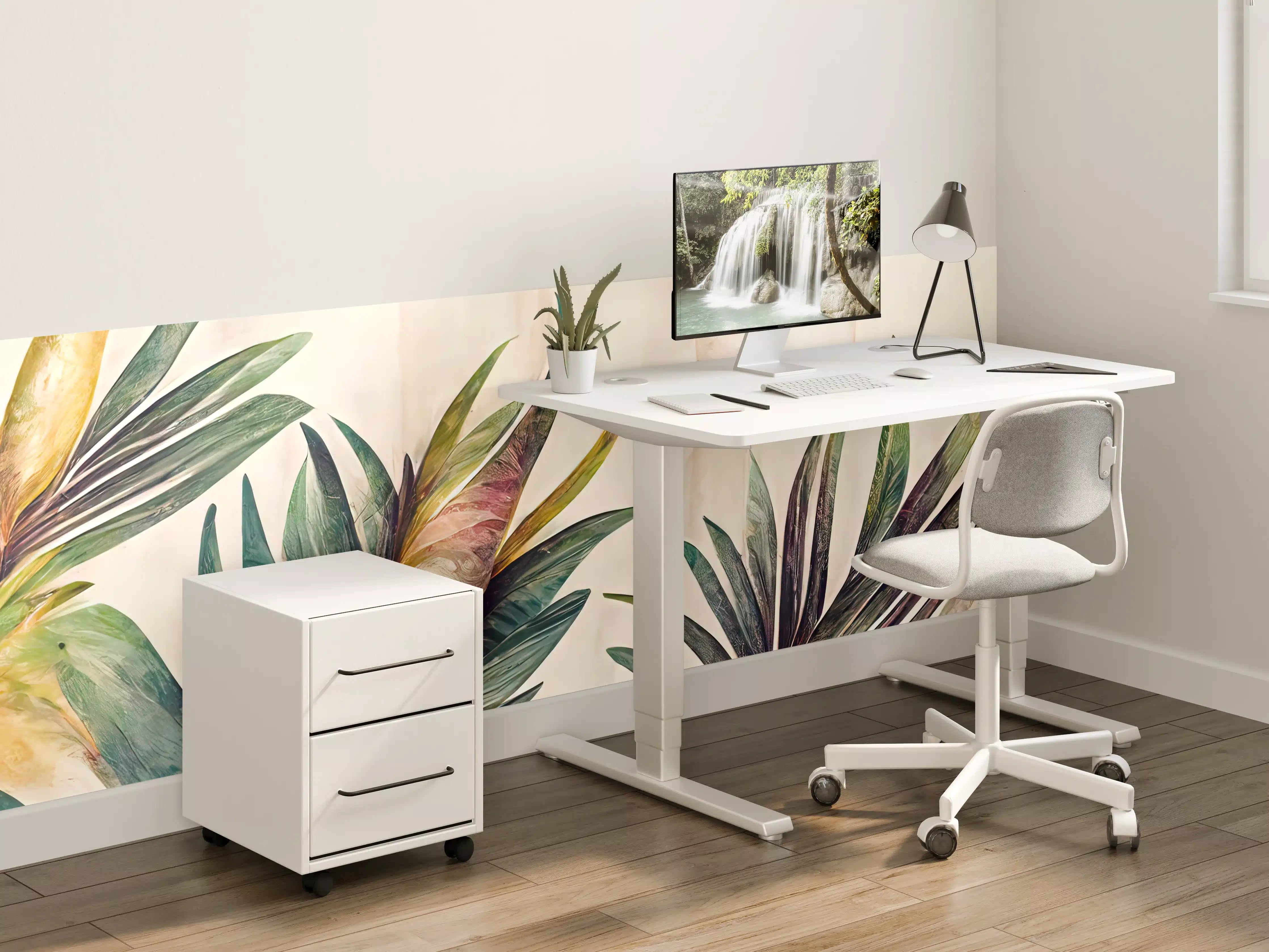 Kinderzimmer Wandgestaltung - Grüne und bunte Blätter im Wasserfarben-Stil