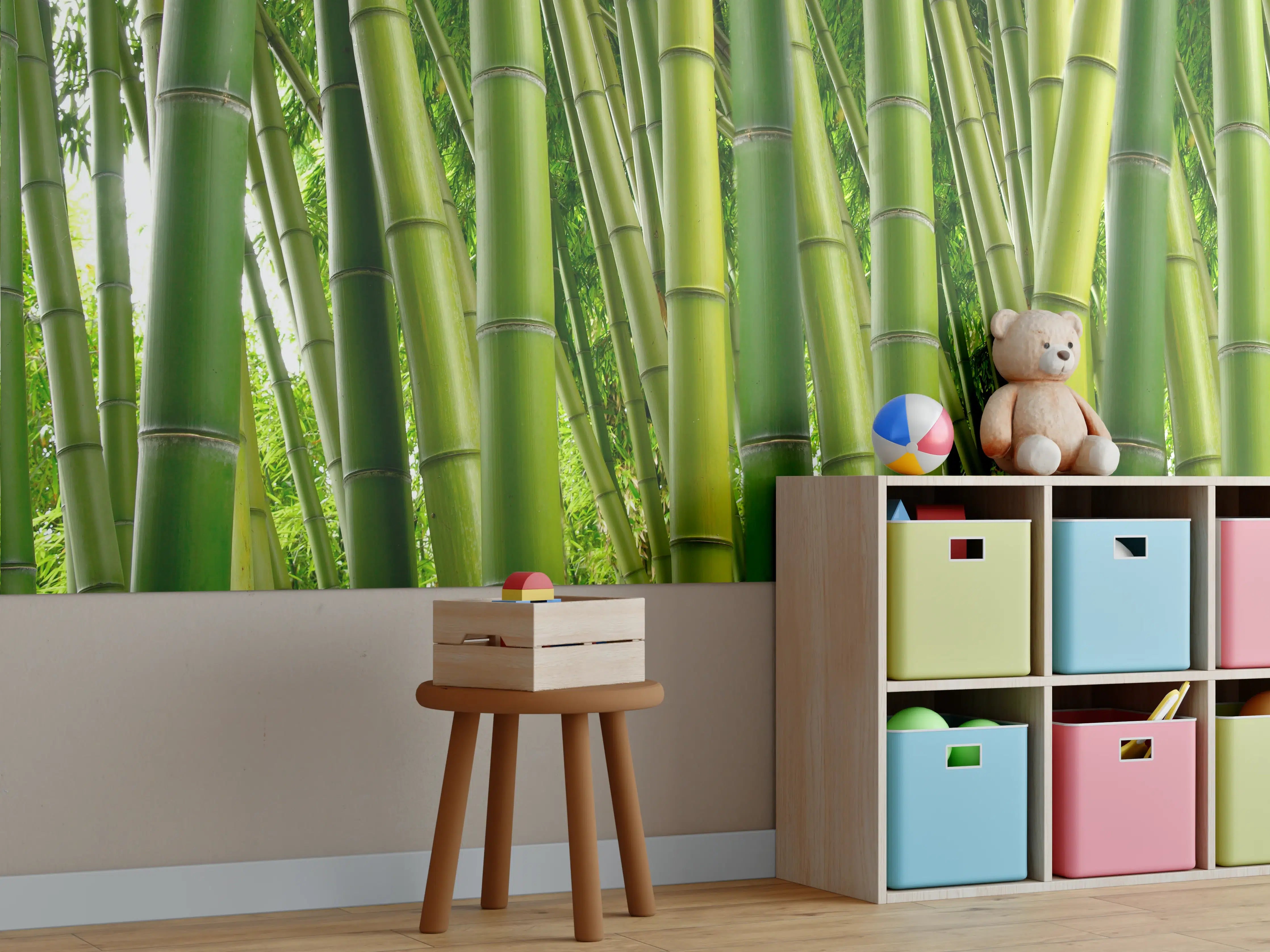 Kinderzimmer Wandgestaltung - Grüner Bambuswald mit sattem Grün