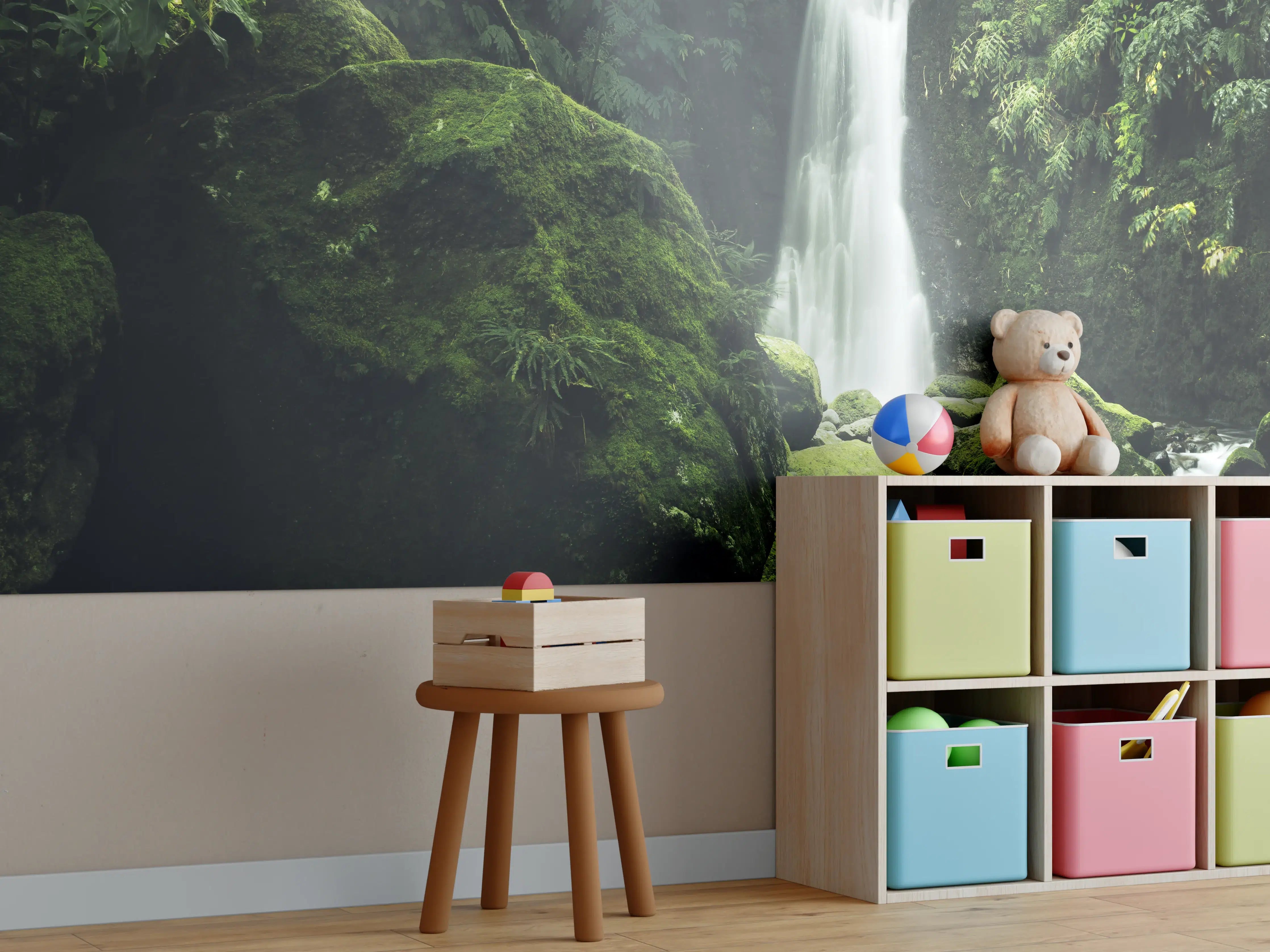 Kinderzimmer Wandgestaltung - Grüner Mystik-Wasserfall