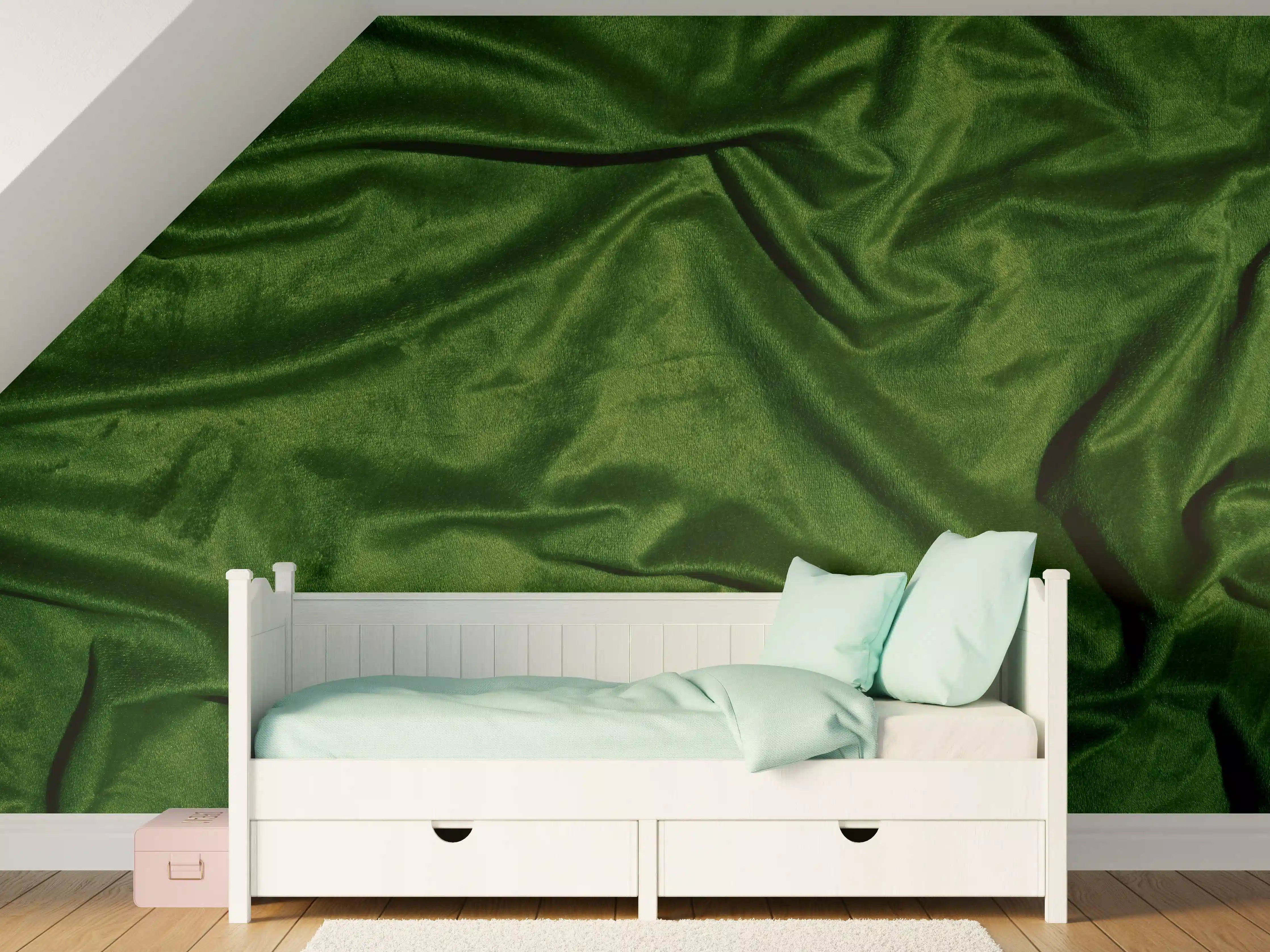 Kinderzimmer Wandgestaltung - Grüner Seidenstoff Hintergrund