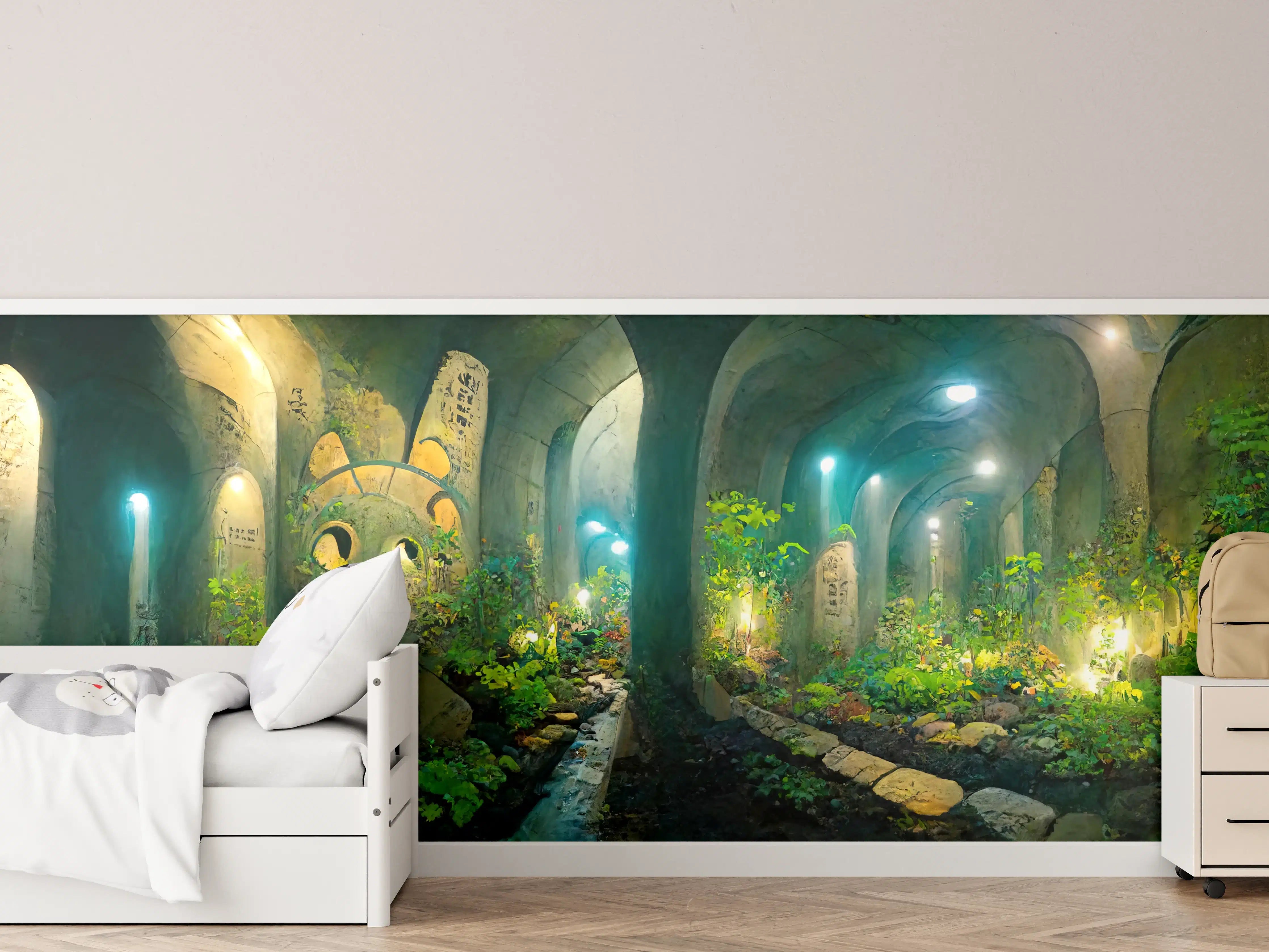 Kinderzimmer Wandgestaltung - Grüner Wald im Tunnel