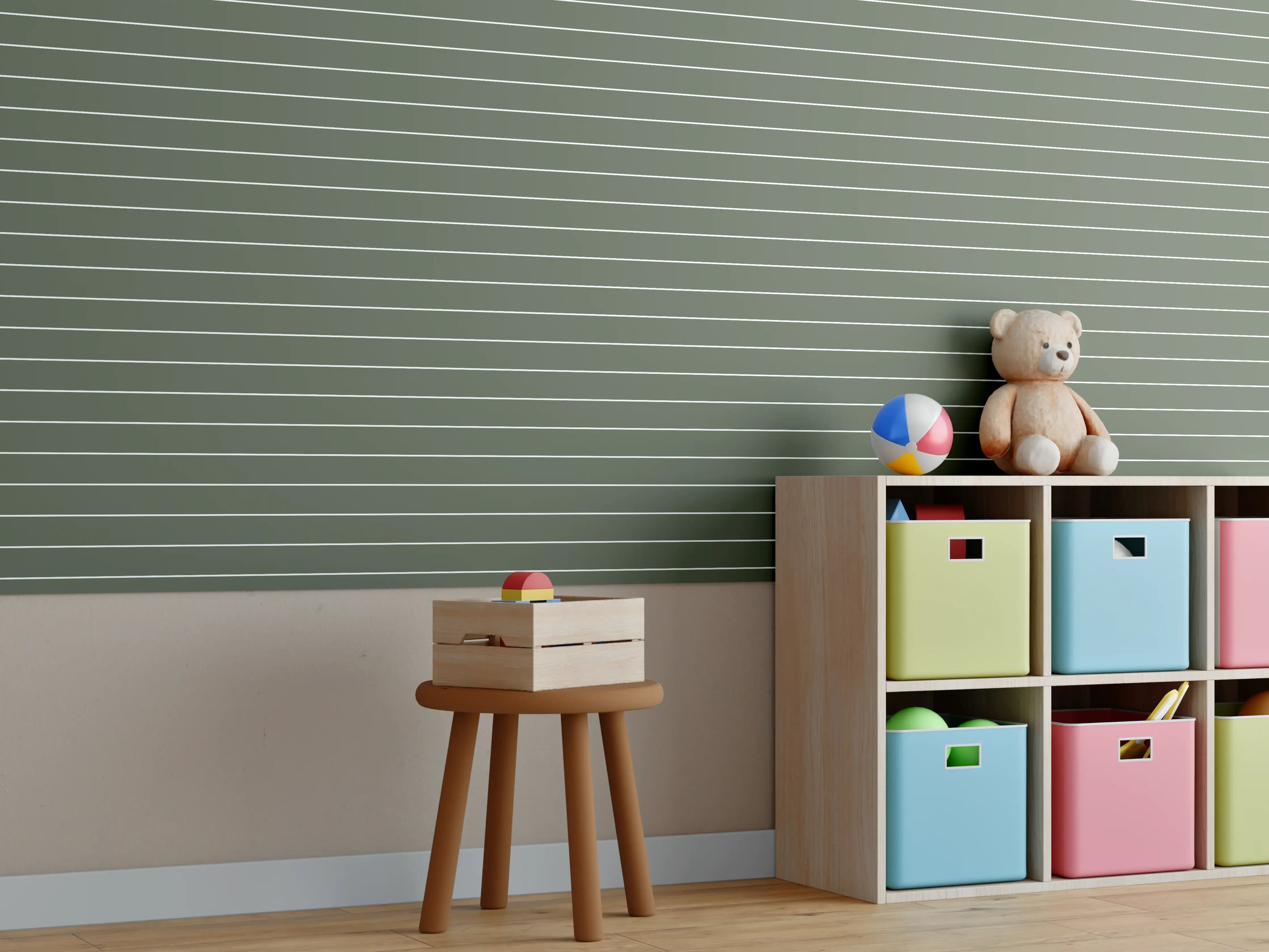 Kinderzimmer Wandgestaltung - Grüner Wald mit horizontalen Linien