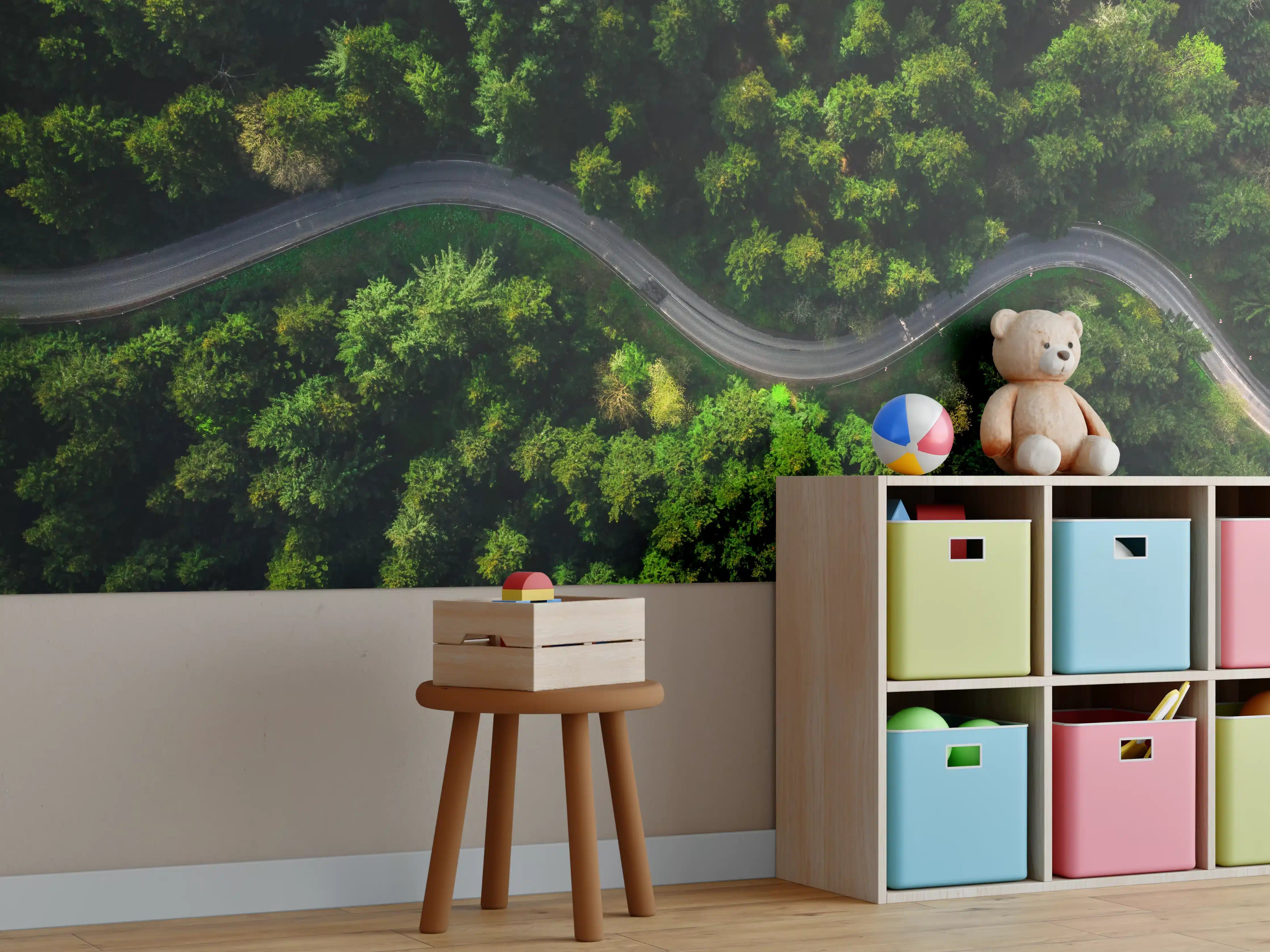Kinderzimmer Wandgestaltung - Grüner Waldweg in Kurven