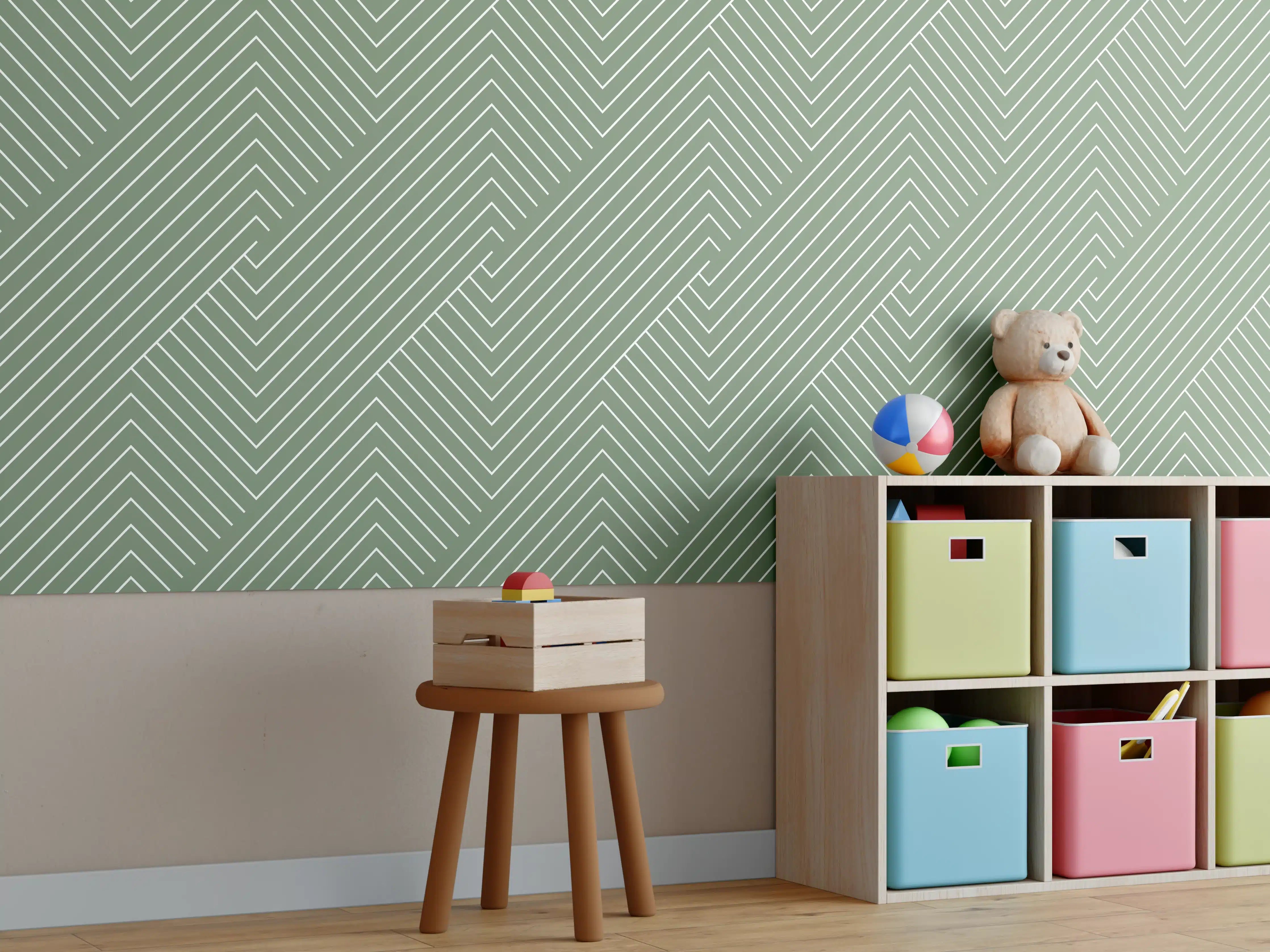 Kinderzimmer Wandgestaltung - Grüner geometrischer Akzent