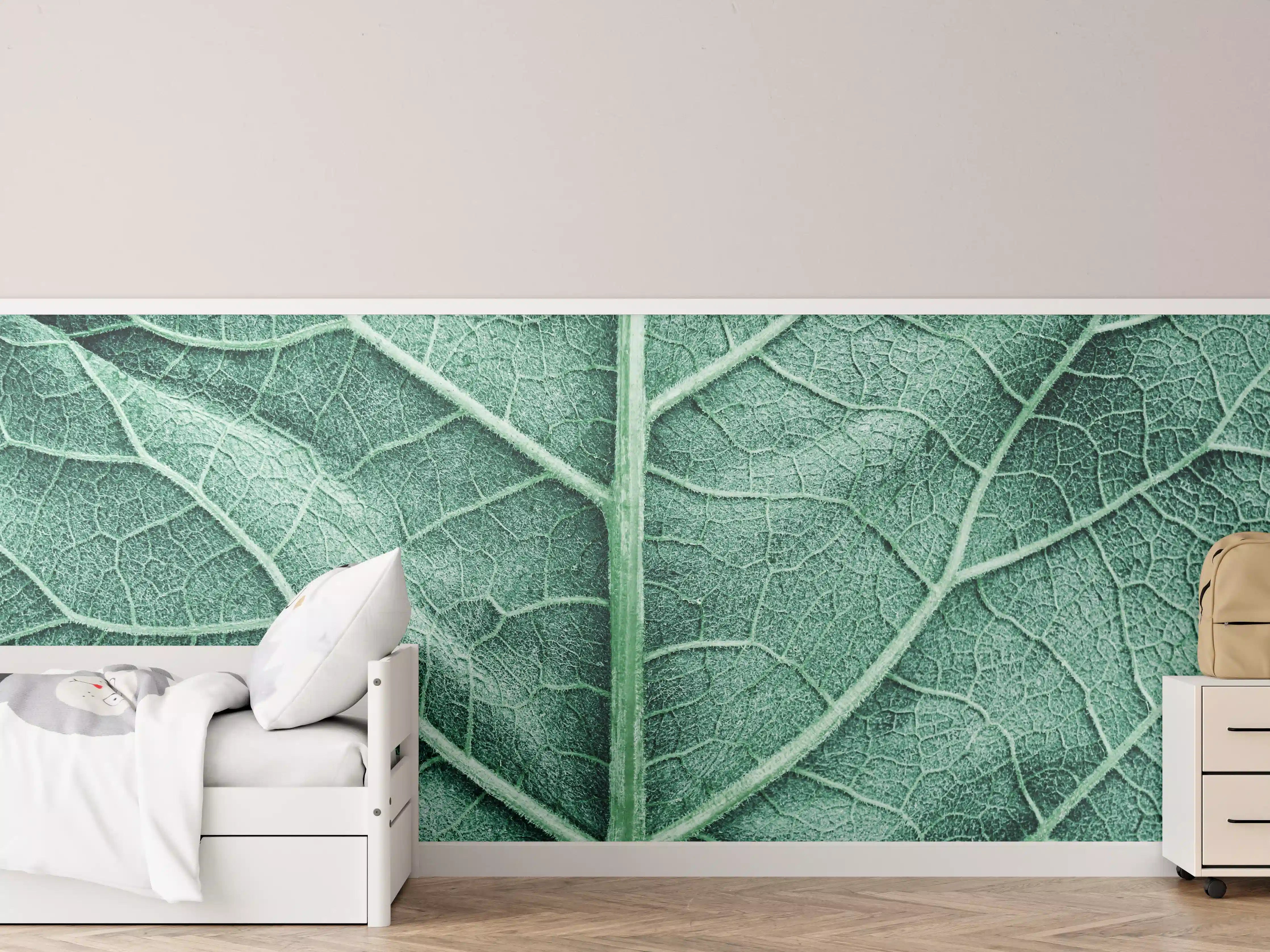 Kinderzimmer Wandgestaltung - Grünes Blättermuster mit feiner Struktur