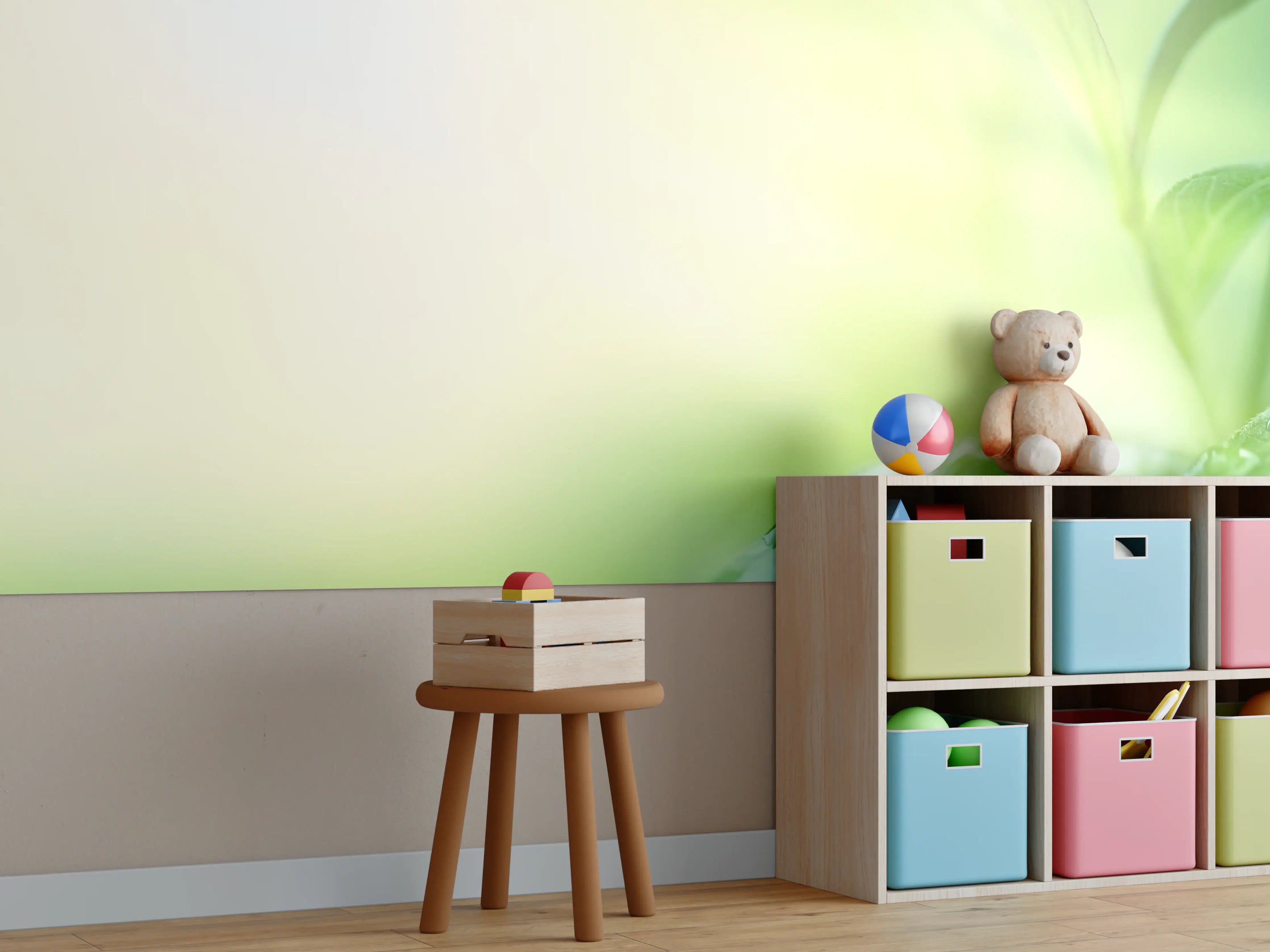 Kinderzimmer Wandgestaltung - Grünes Blatt Regentropfen Sommer