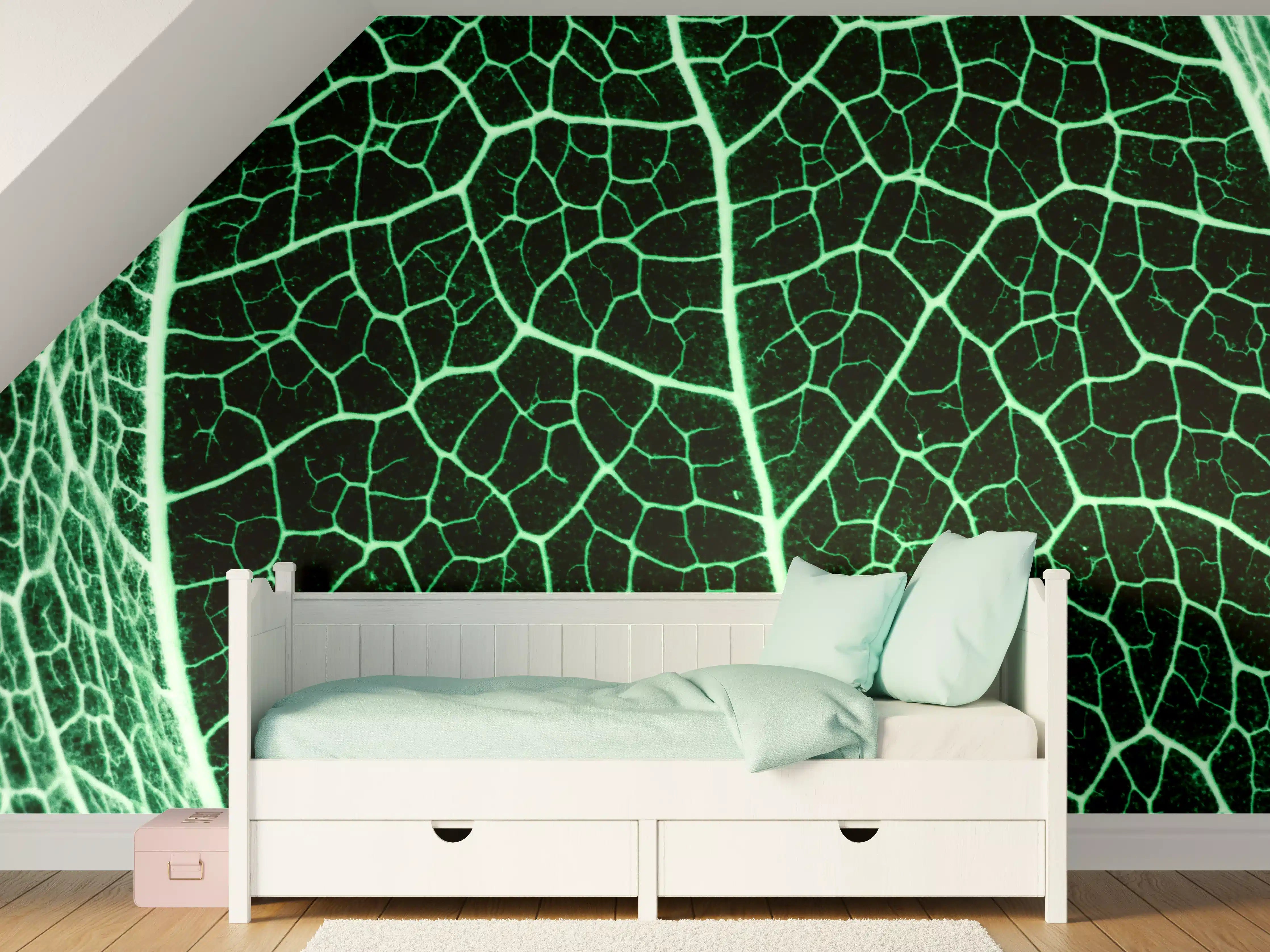 Kinderzimmer Wandgestaltung - Grünliche Blatttextur im Detail