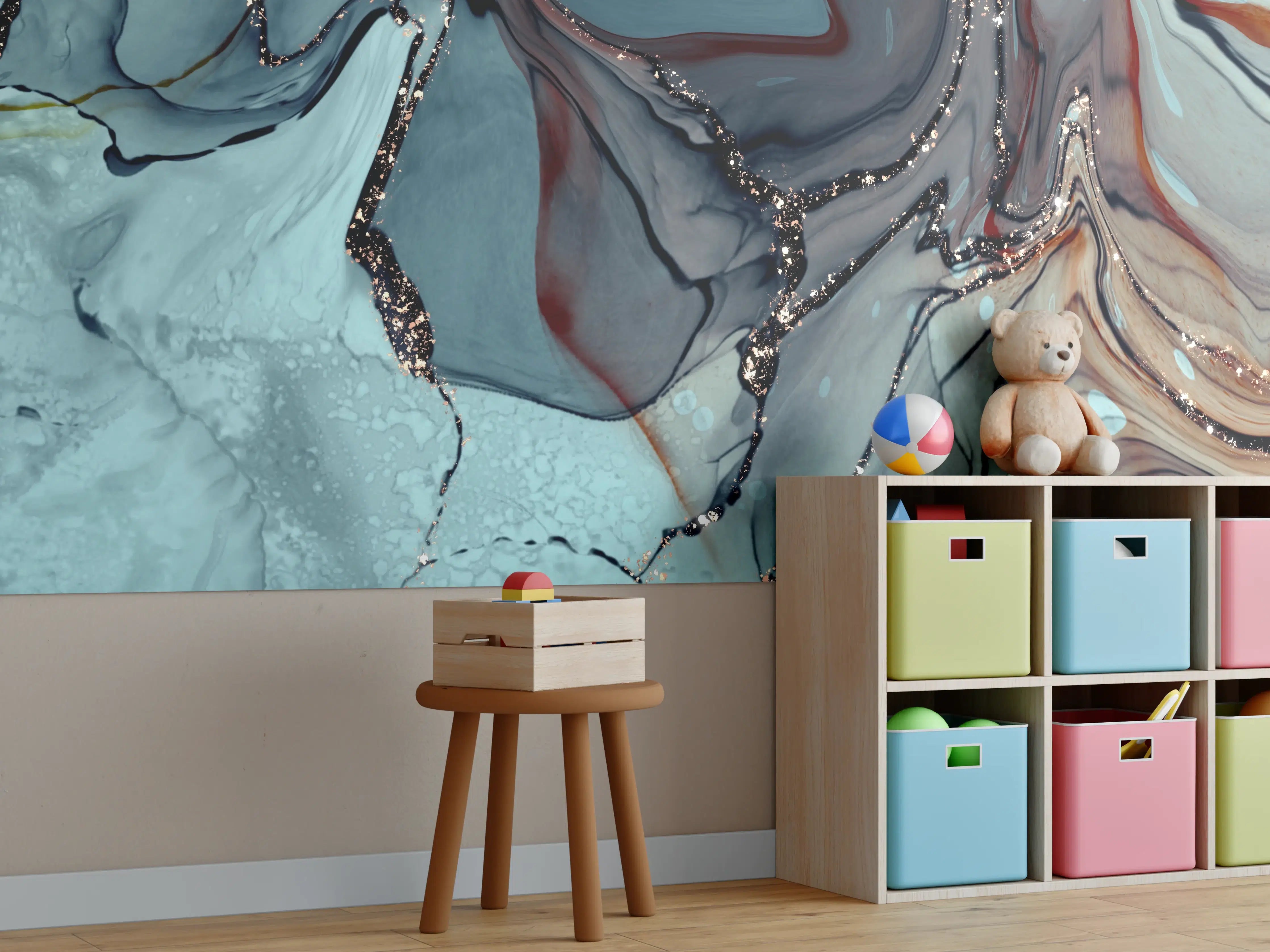 Kinderzimmer Wandgestaltung - Grünliche Tinte mit Goldelementen