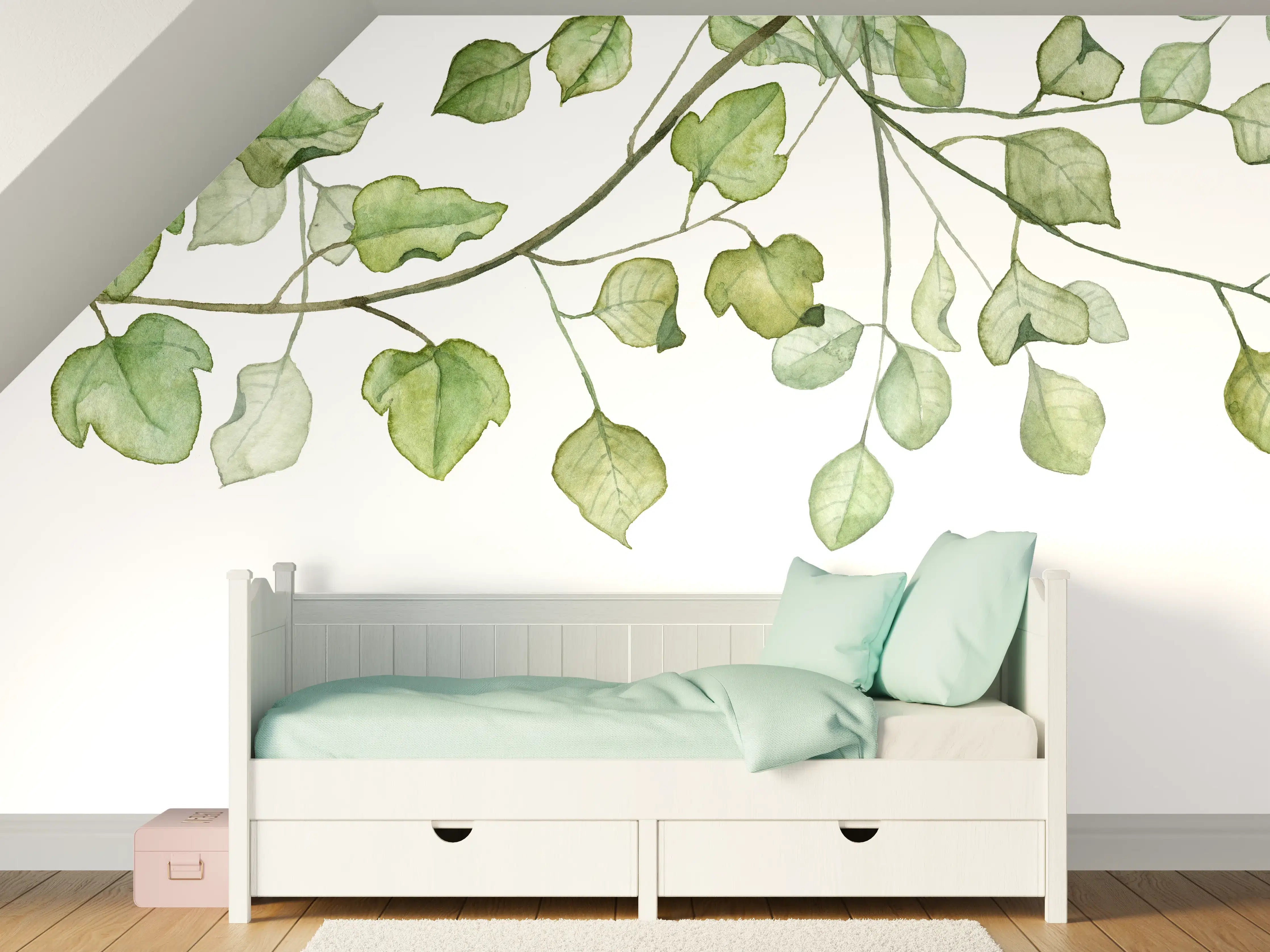 Kinderzimmer Wandgestaltung - Hängende grüne Blattdekoration