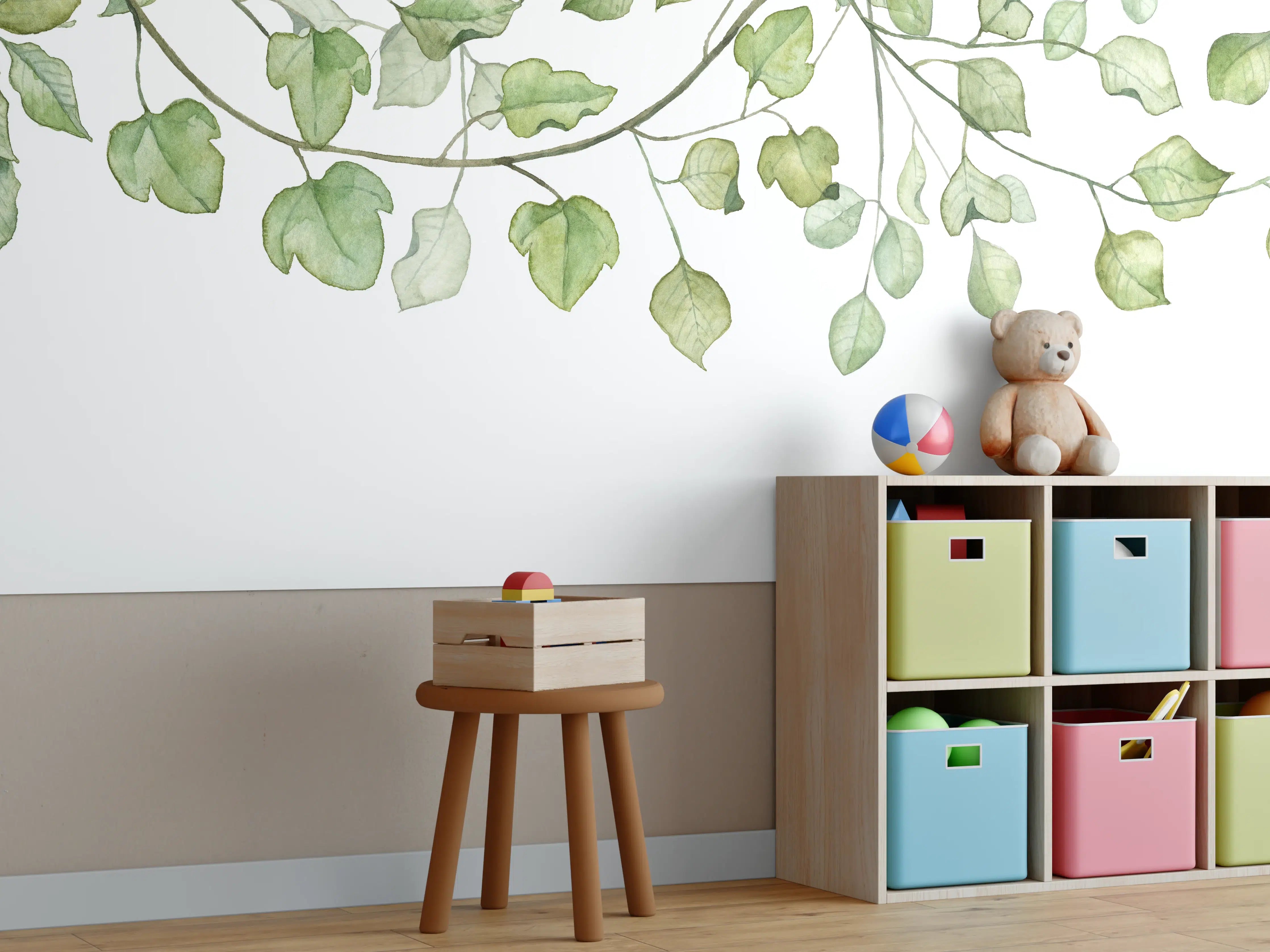 Kinderzimmer Wandgestaltung - Hängende grüne Blattdekoration