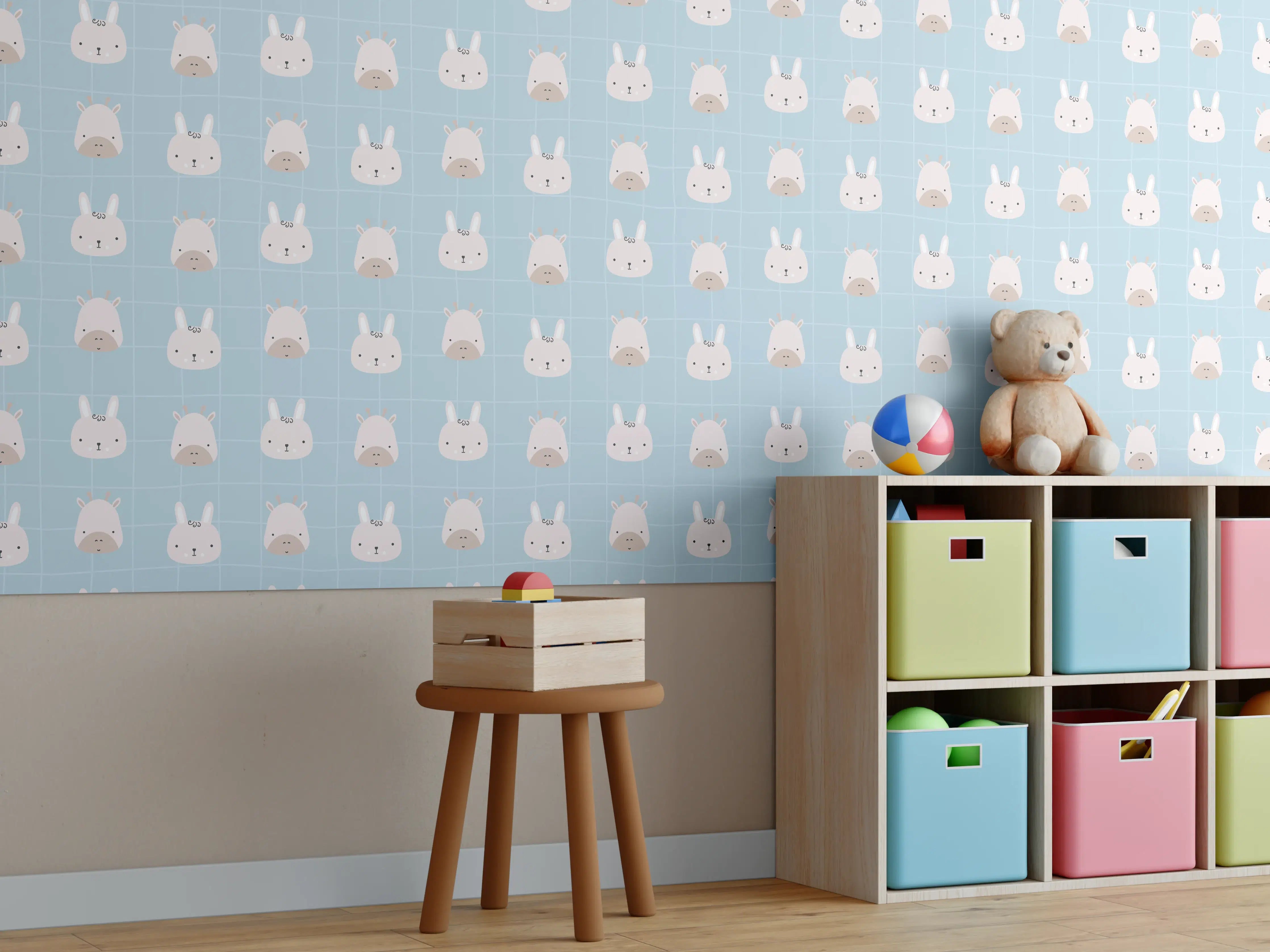 Kinderzimmer Wandgestaltung - Häschen-Muster in zarten Pastelltönen
