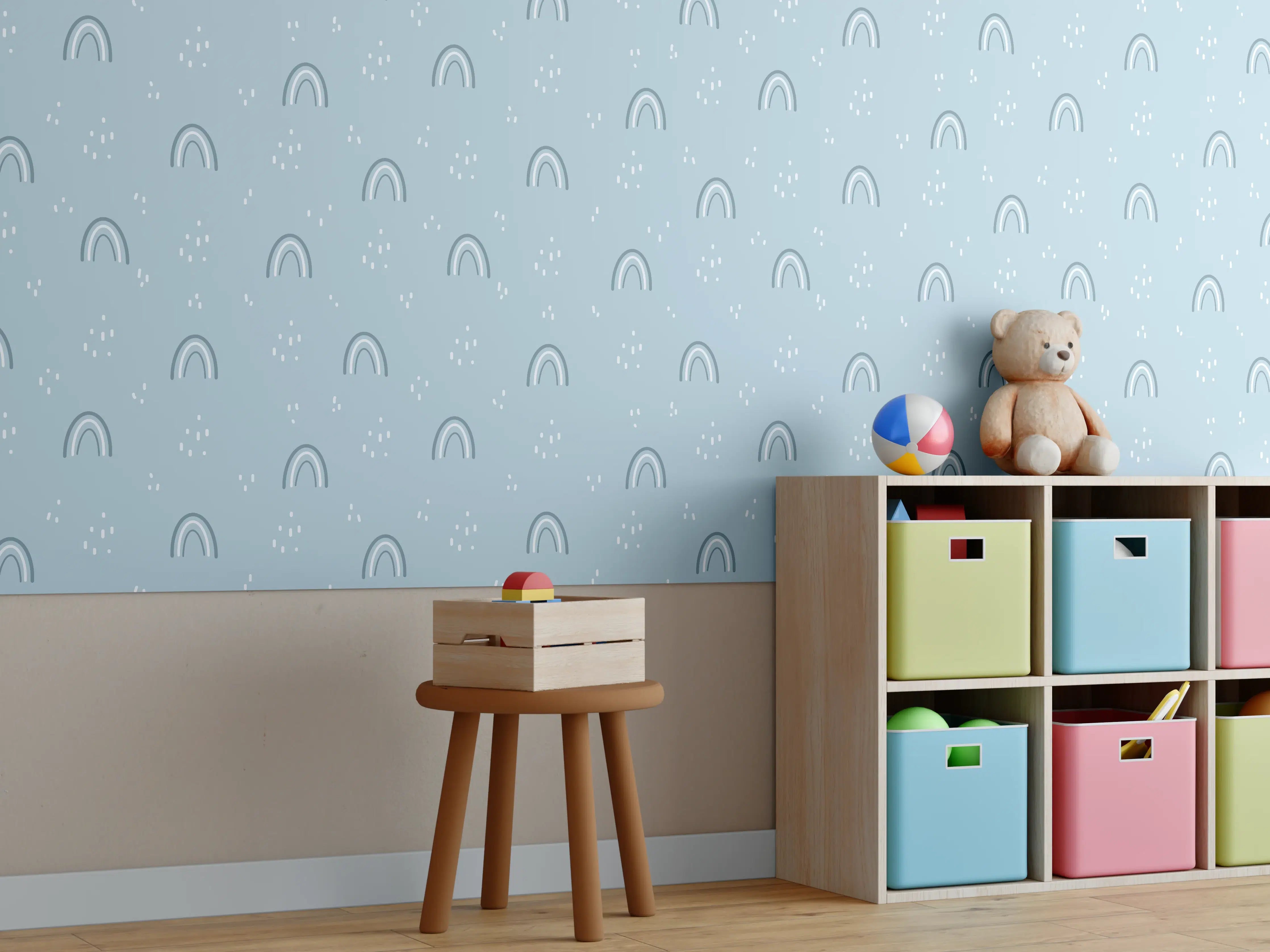 Kinderzimmer Wandgestaltung - Häuser in der Stadt bei Nacht