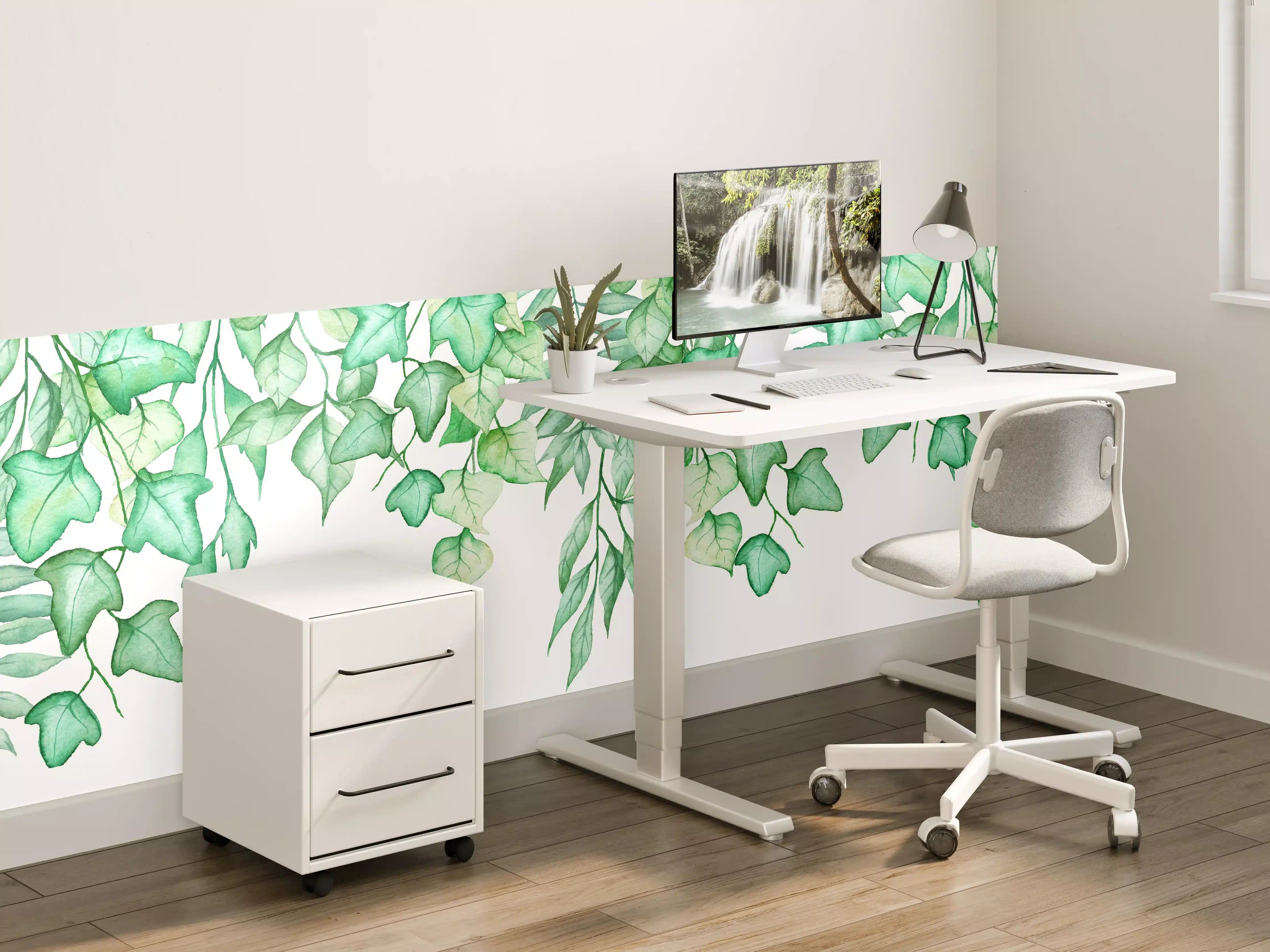 Kinderzimmer Wandgestaltung - Handgezeichneten Aquarellblättern und Efeu