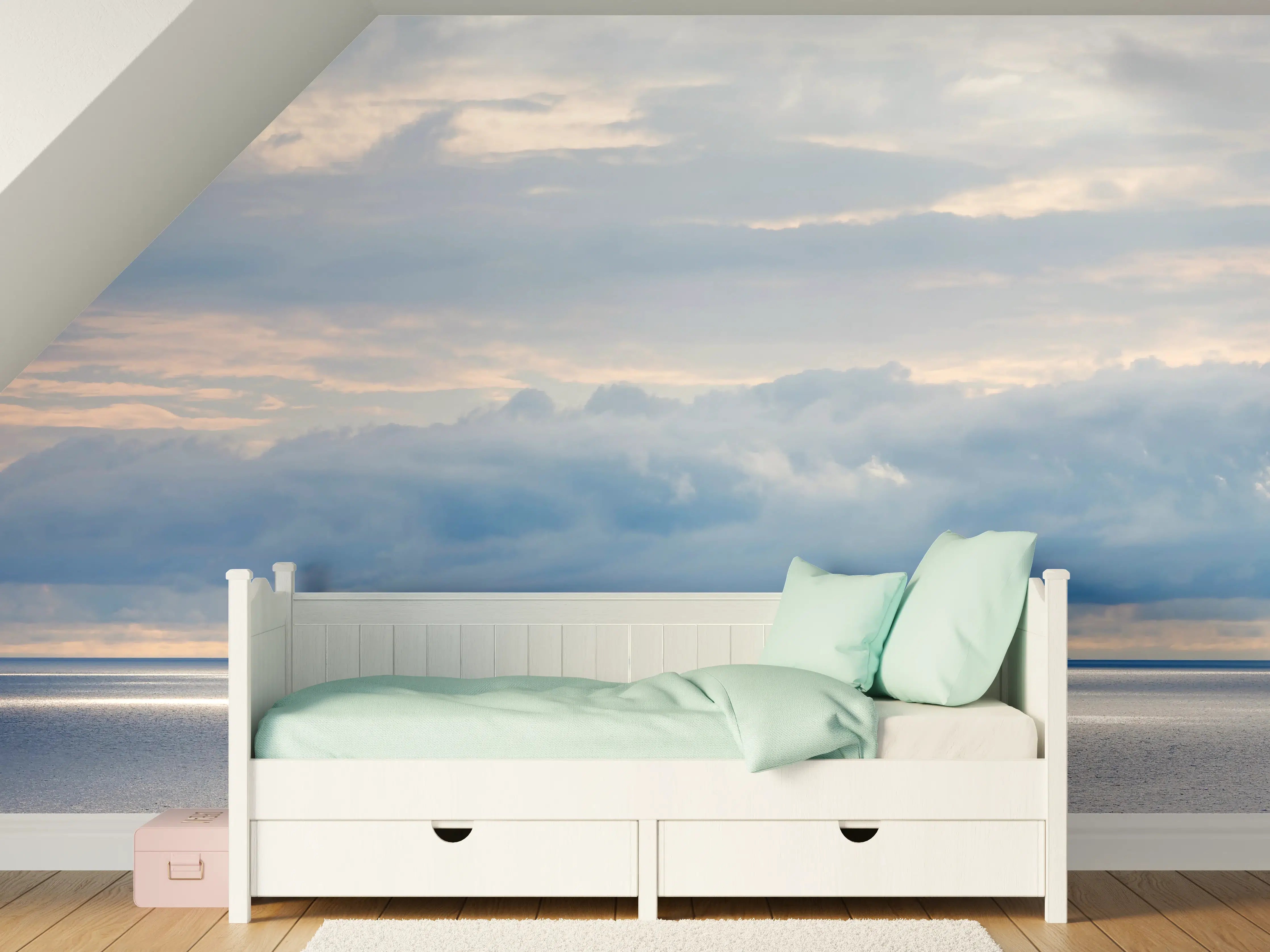 Kinderzimmer Wandgestaltung - Harmonisches Blau-Grau-Meerespanorama