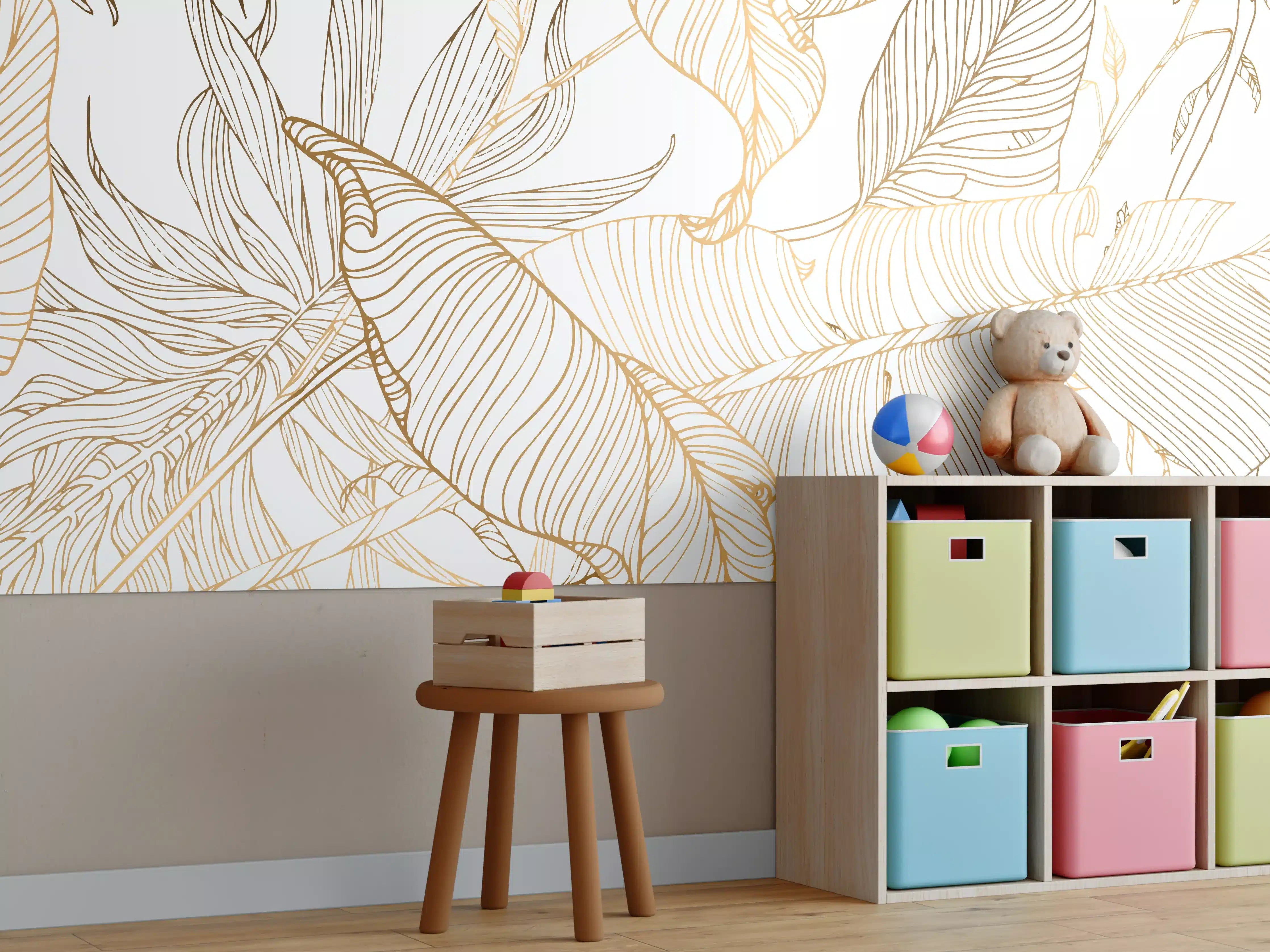 Kinderzimmer Wandgestaltung - Hauch von Natur mit feinen Blättern