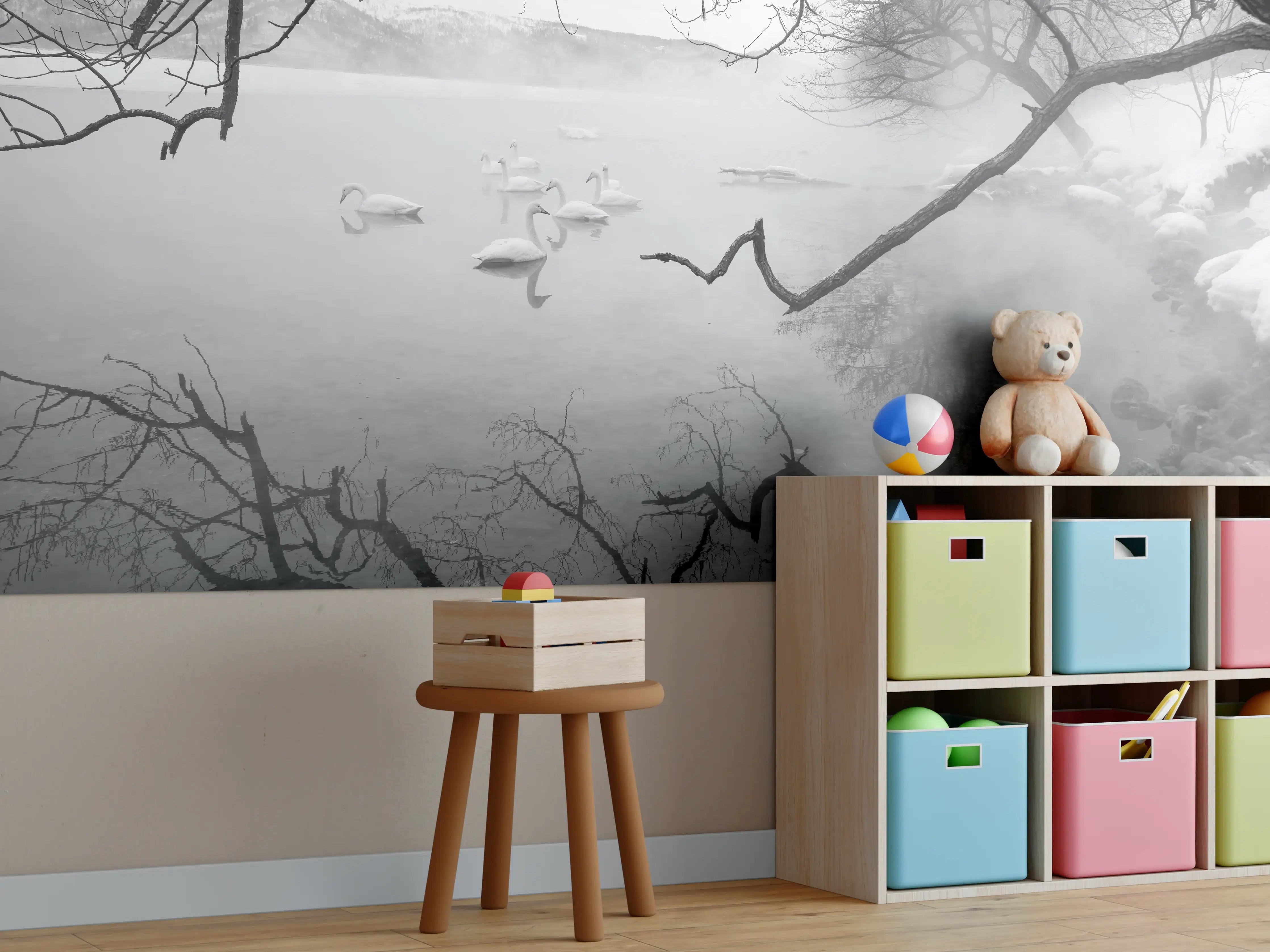 Kinderzimmer Wandgestaltung - Heiße Quelle mit Schwänen