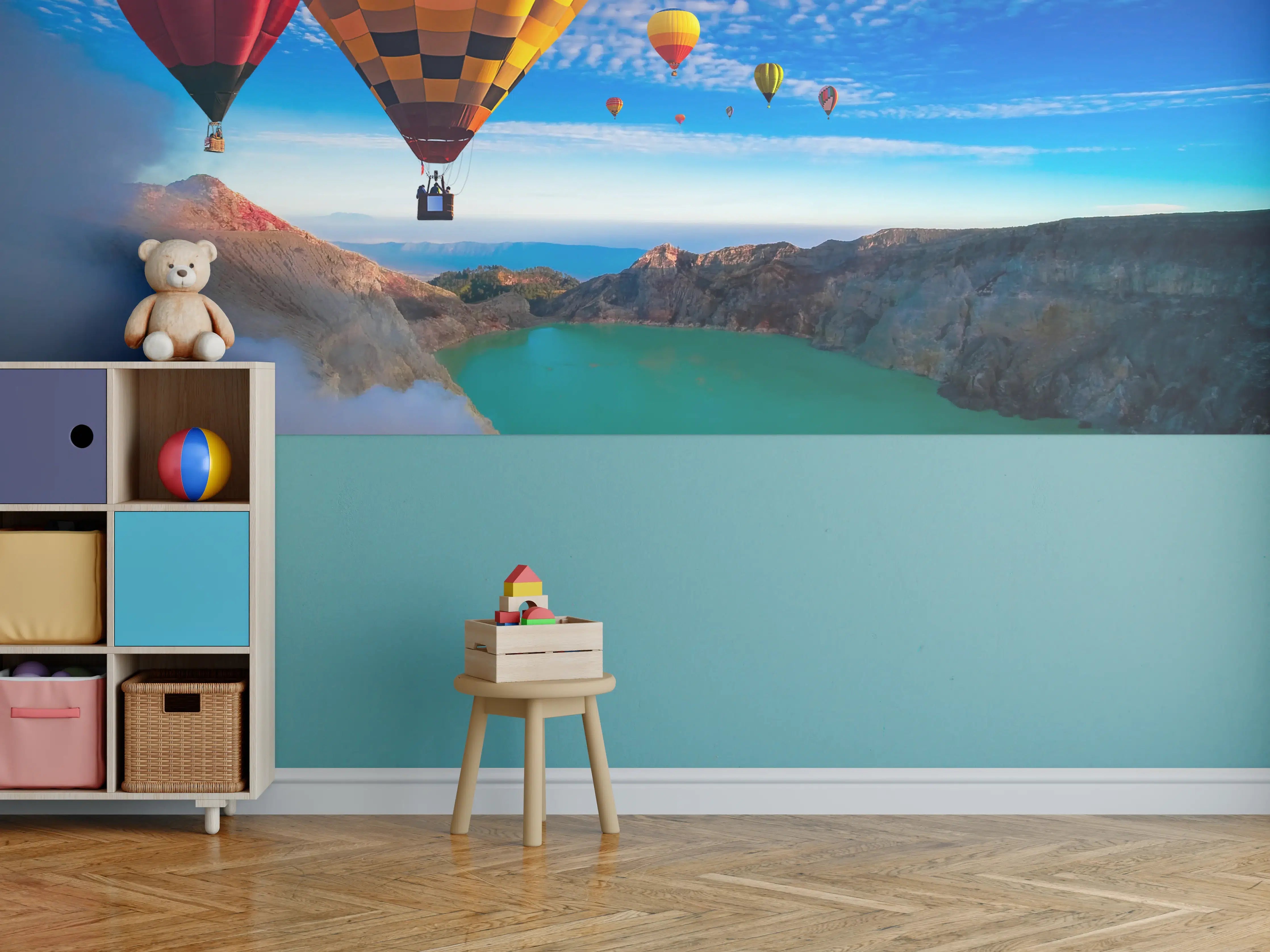 Kinderzimmer Wandgestaltung - Heißluftballons über dem Krater Kawah Ijen