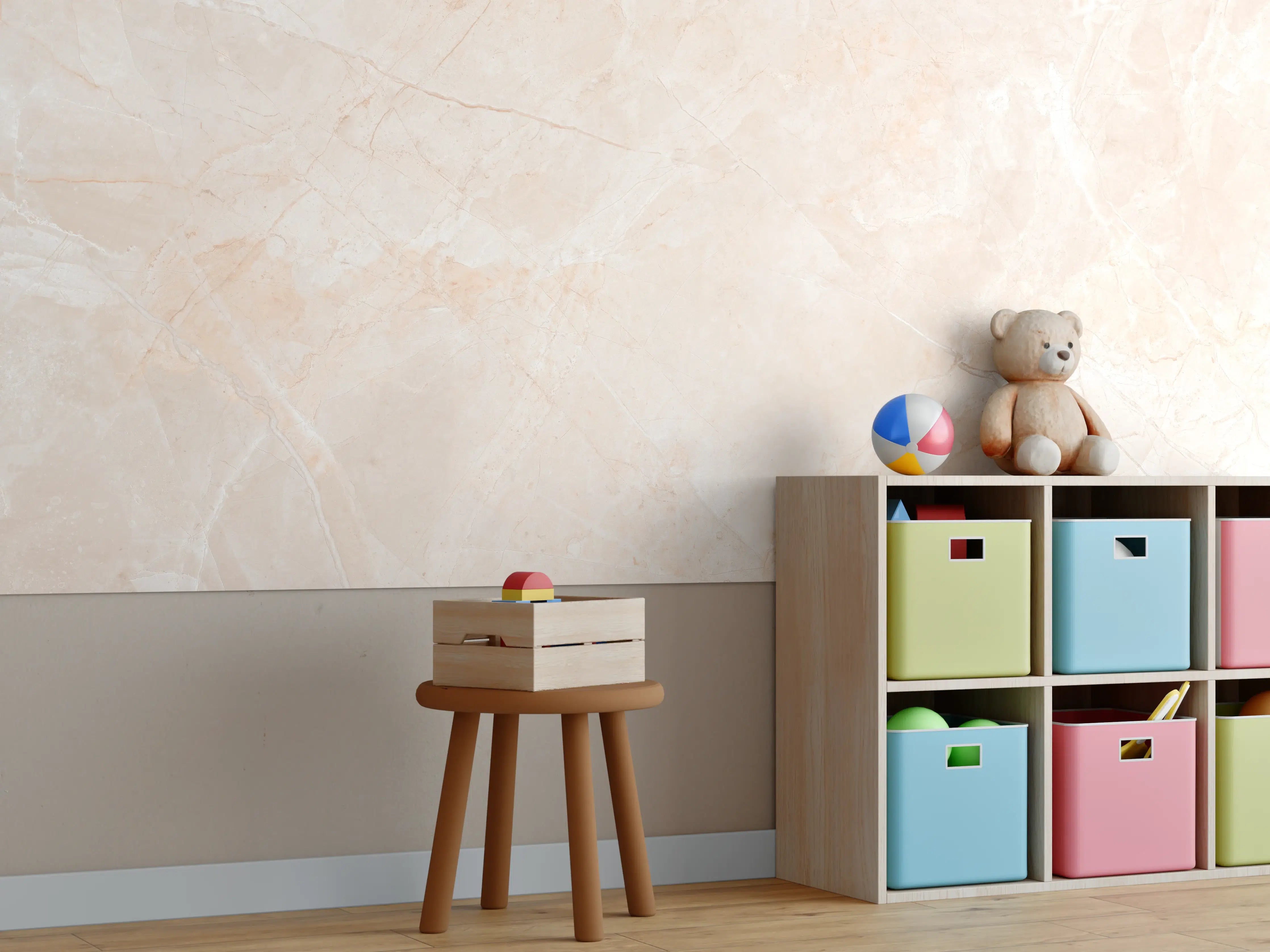 Kinderzimmer Wandgestaltung - Hellbeige Marmor-Optik mit feiner Struktur
