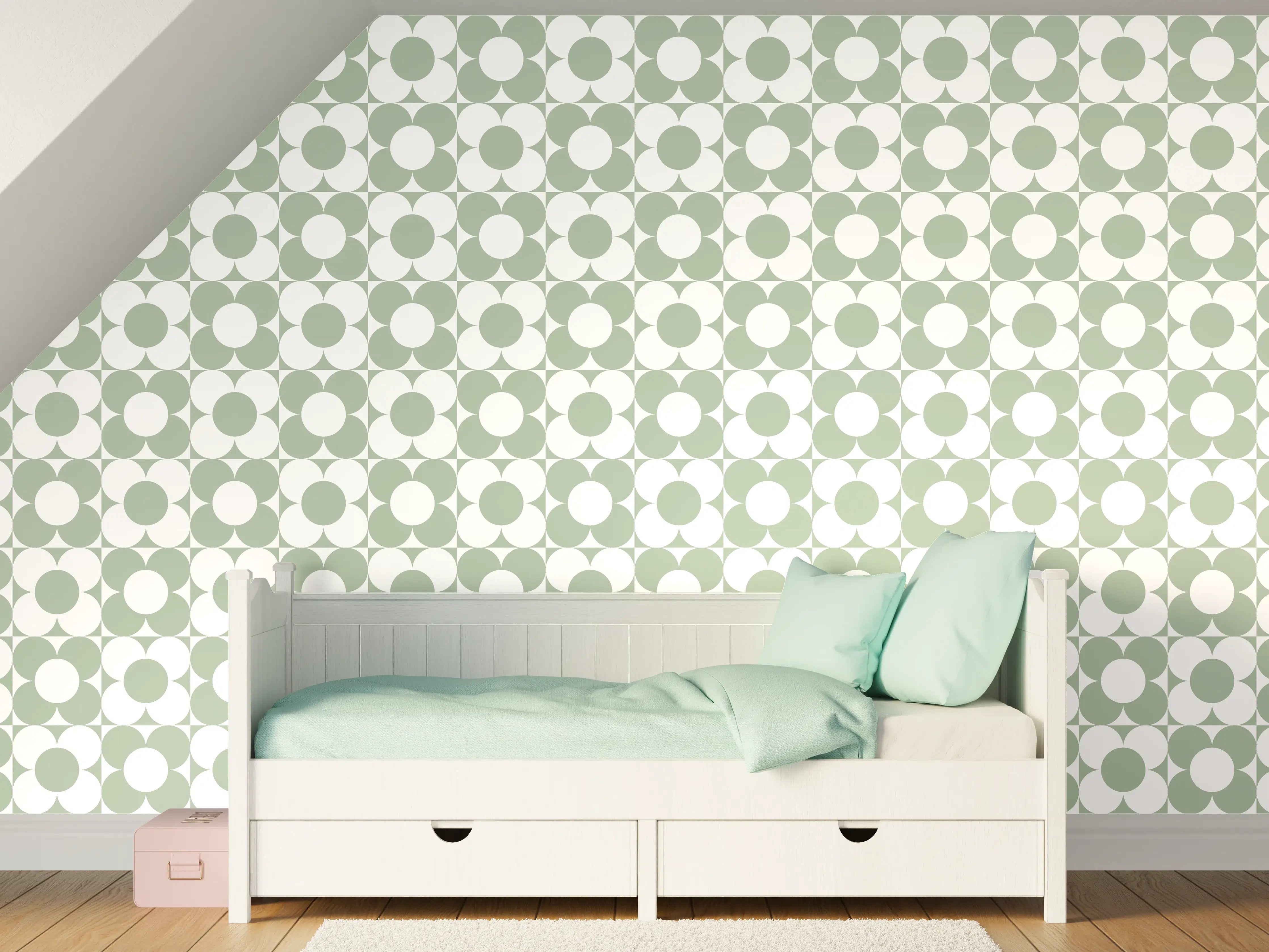 Kinderzimmer Wandgestaltung - Helle Blumenmuster mit zarten Graunuancen