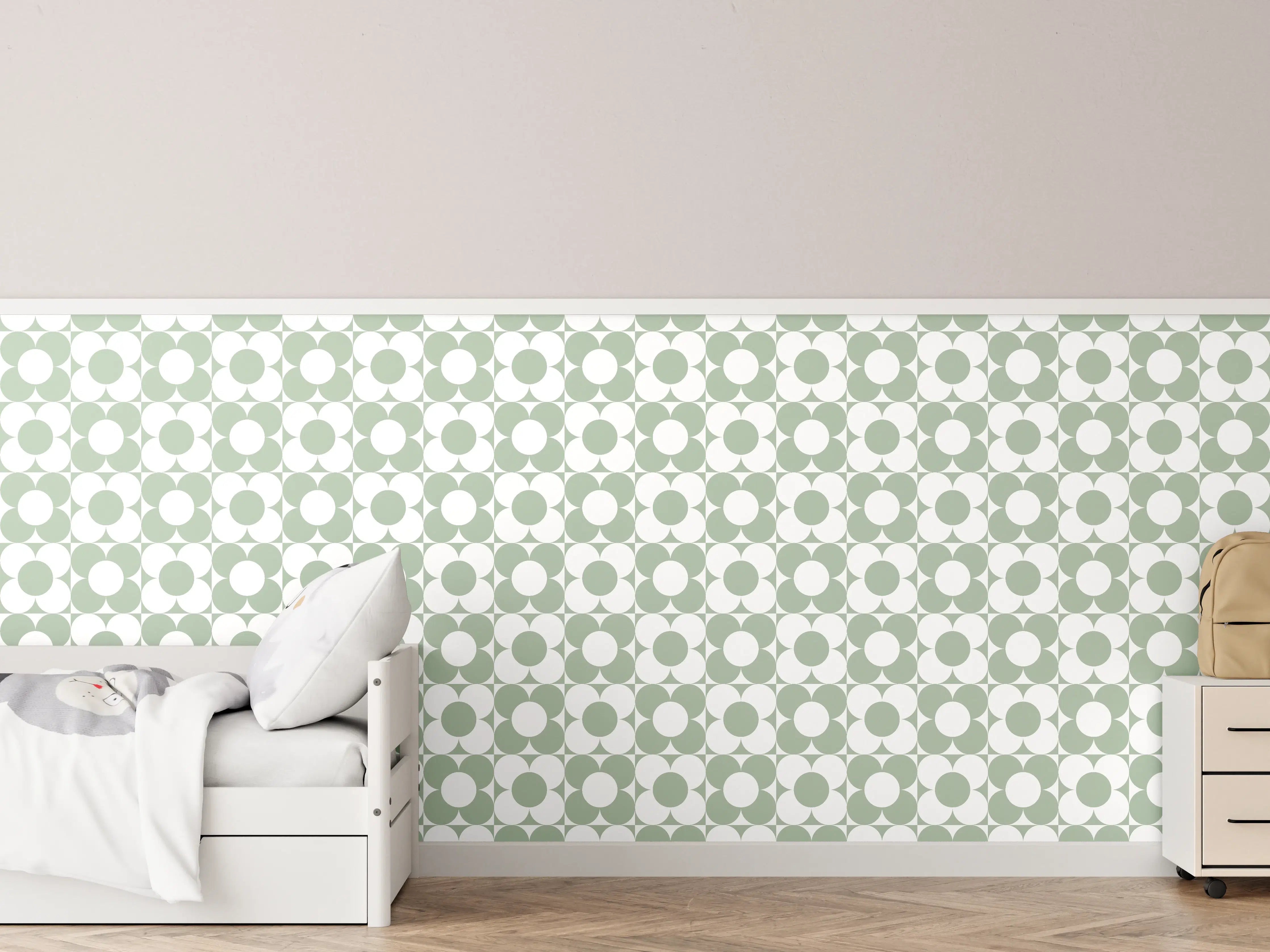 Kinderzimmer Wandgestaltung - Helle Blumenmuster mit zarten Graunuancen