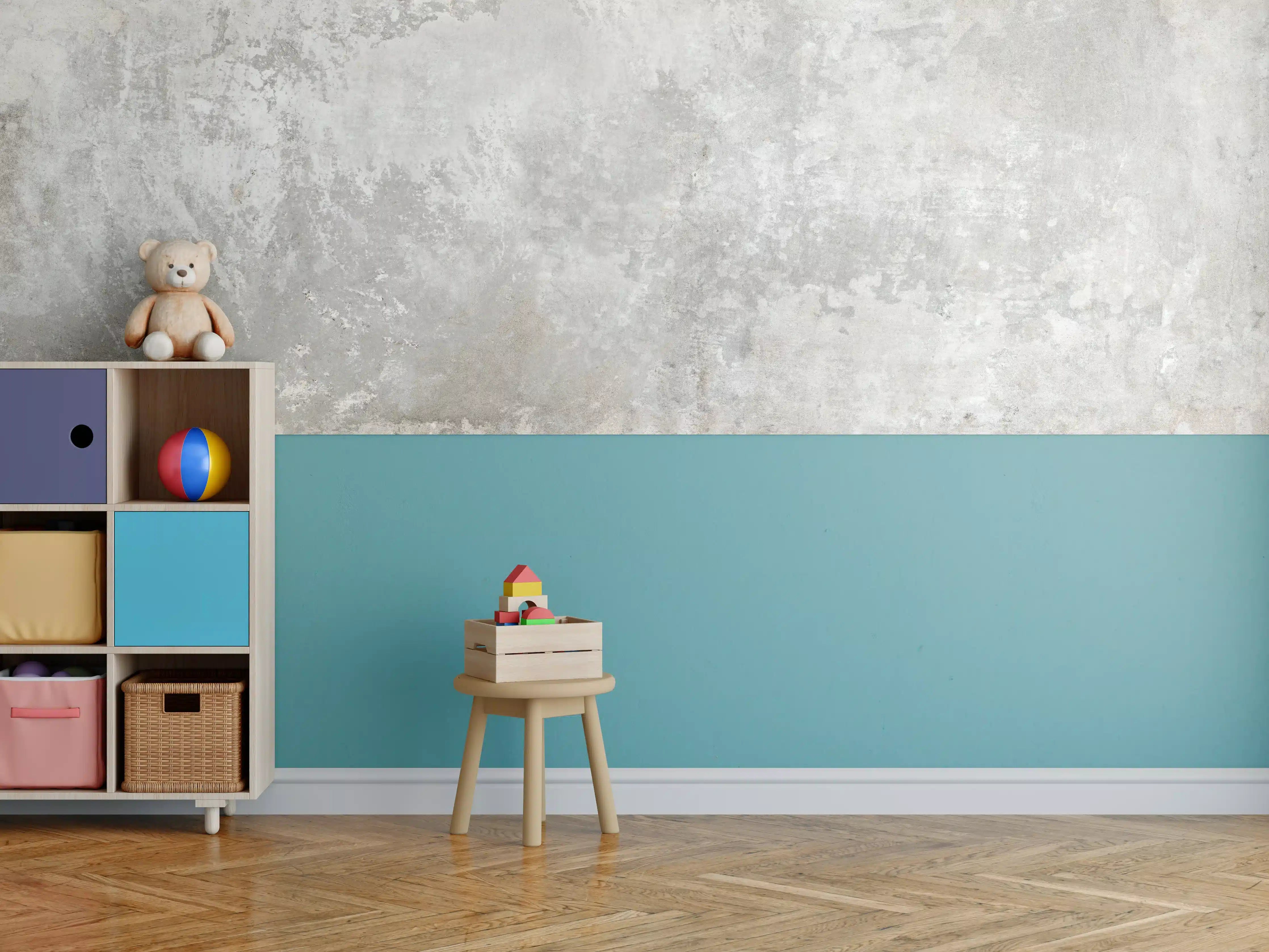 Kinderzimmer Wandgestaltung - Helle Grau-Texturwand
