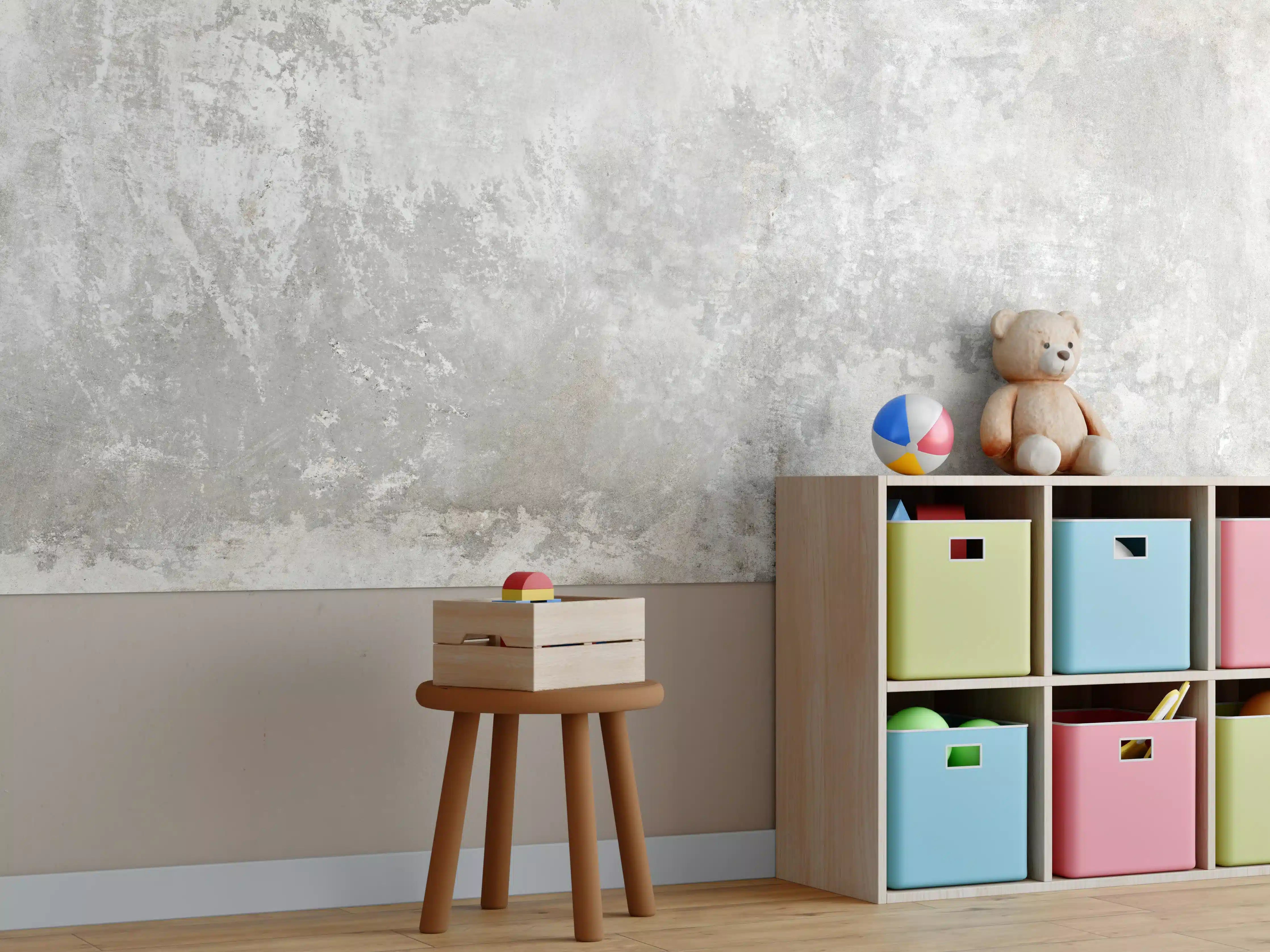 Kinderzimmer Wandgestaltung - Helle Grau-Texturwand