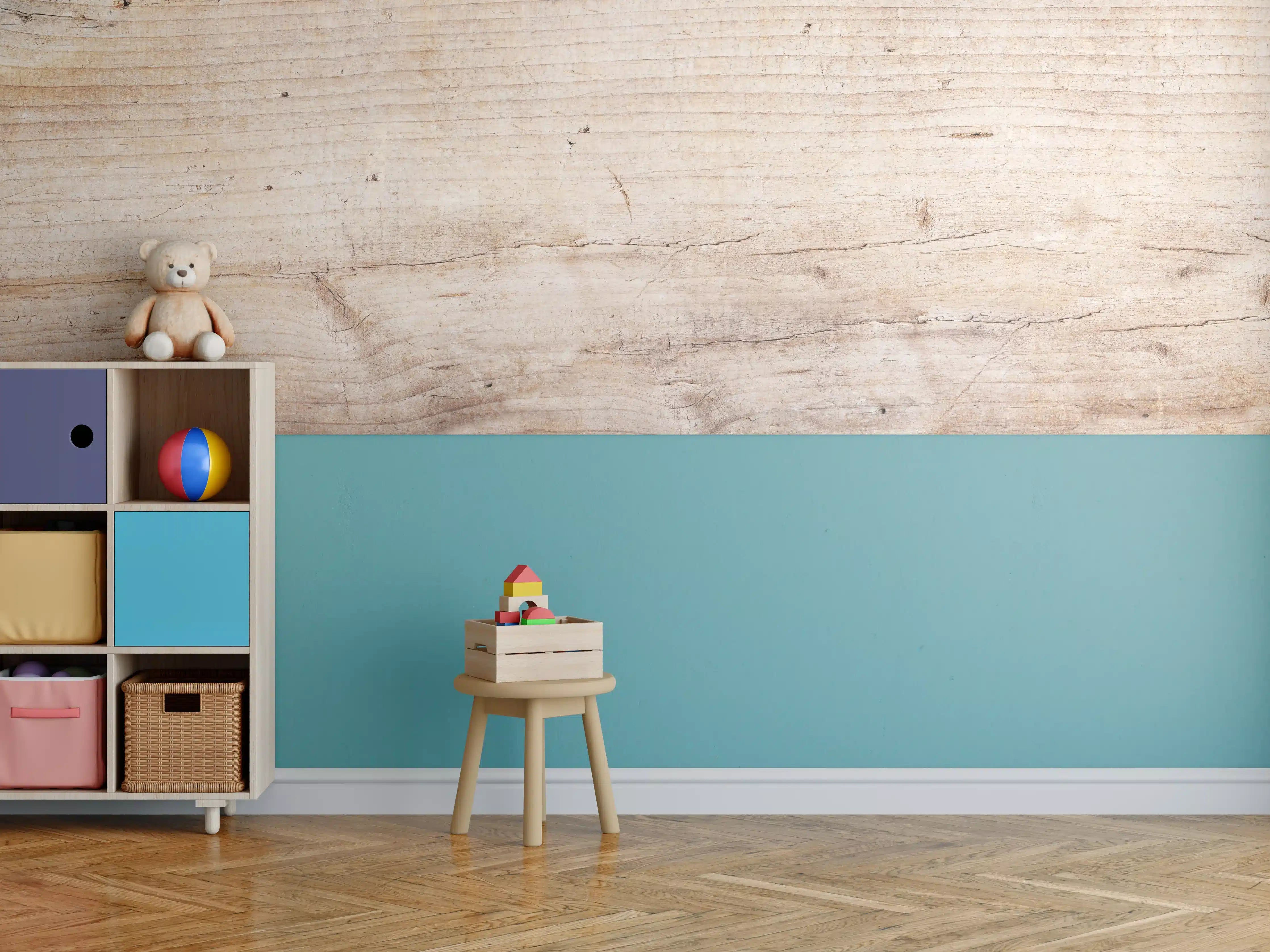 Kinderzimmer Wandgestaltung - Helle Holz-Oberfläche mit natürlicher Maserung