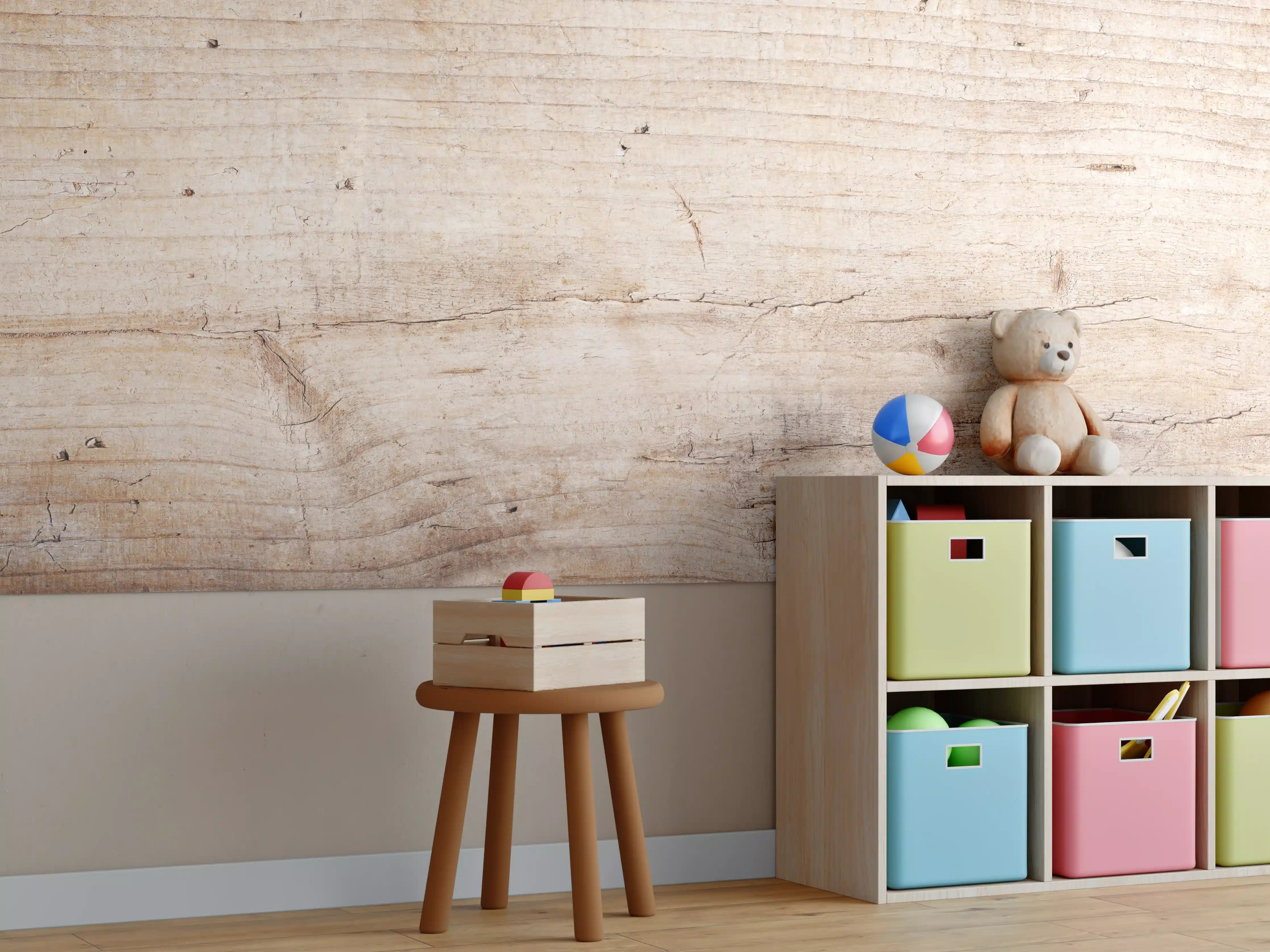 Kinderzimmer Wandgestaltung - Helle Holz-Oberfläche mit natürlicher Maserung