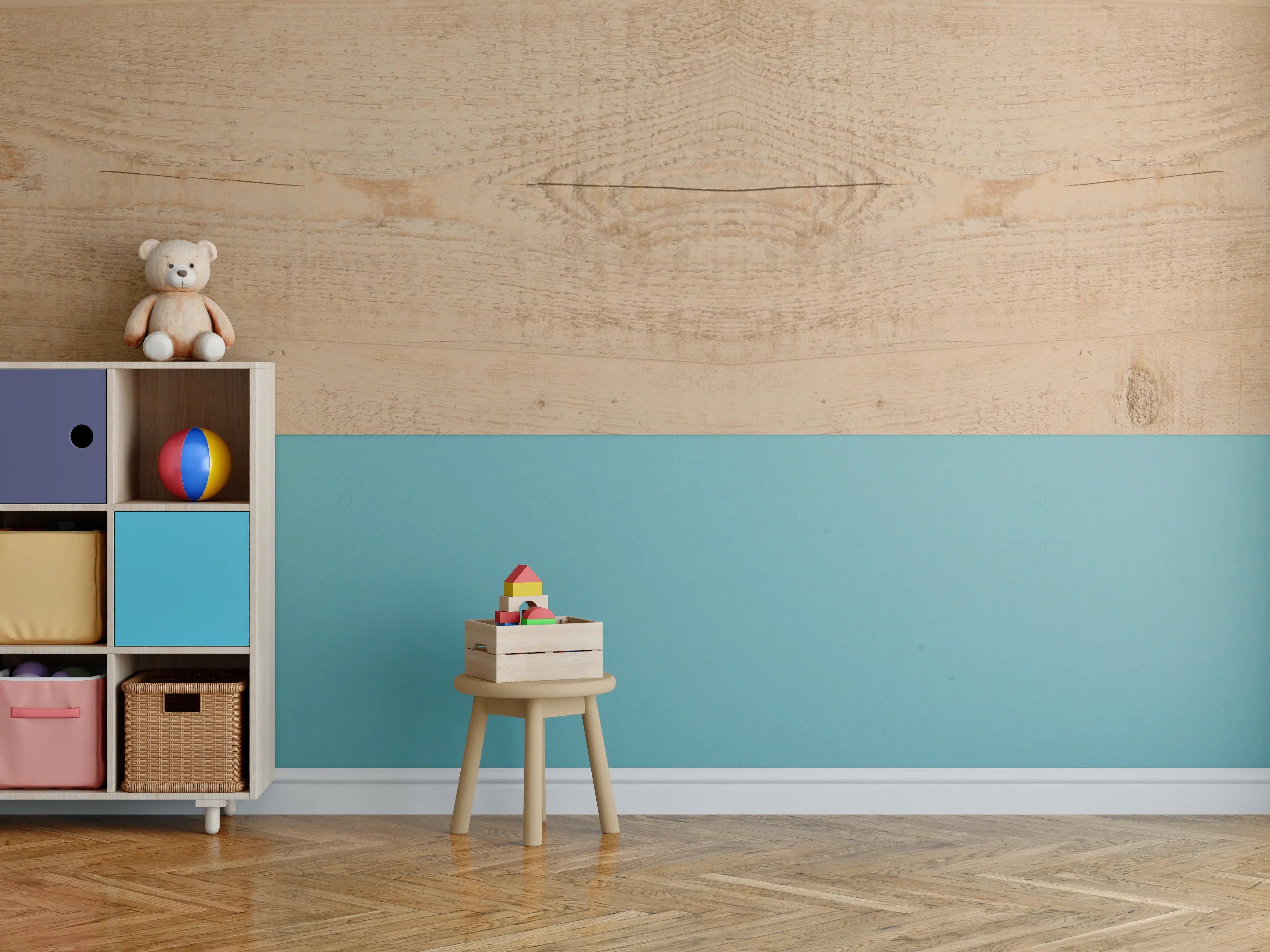 Kinderzimmer Wandgestaltung - Helle Holzoptik mit feiner Maserung