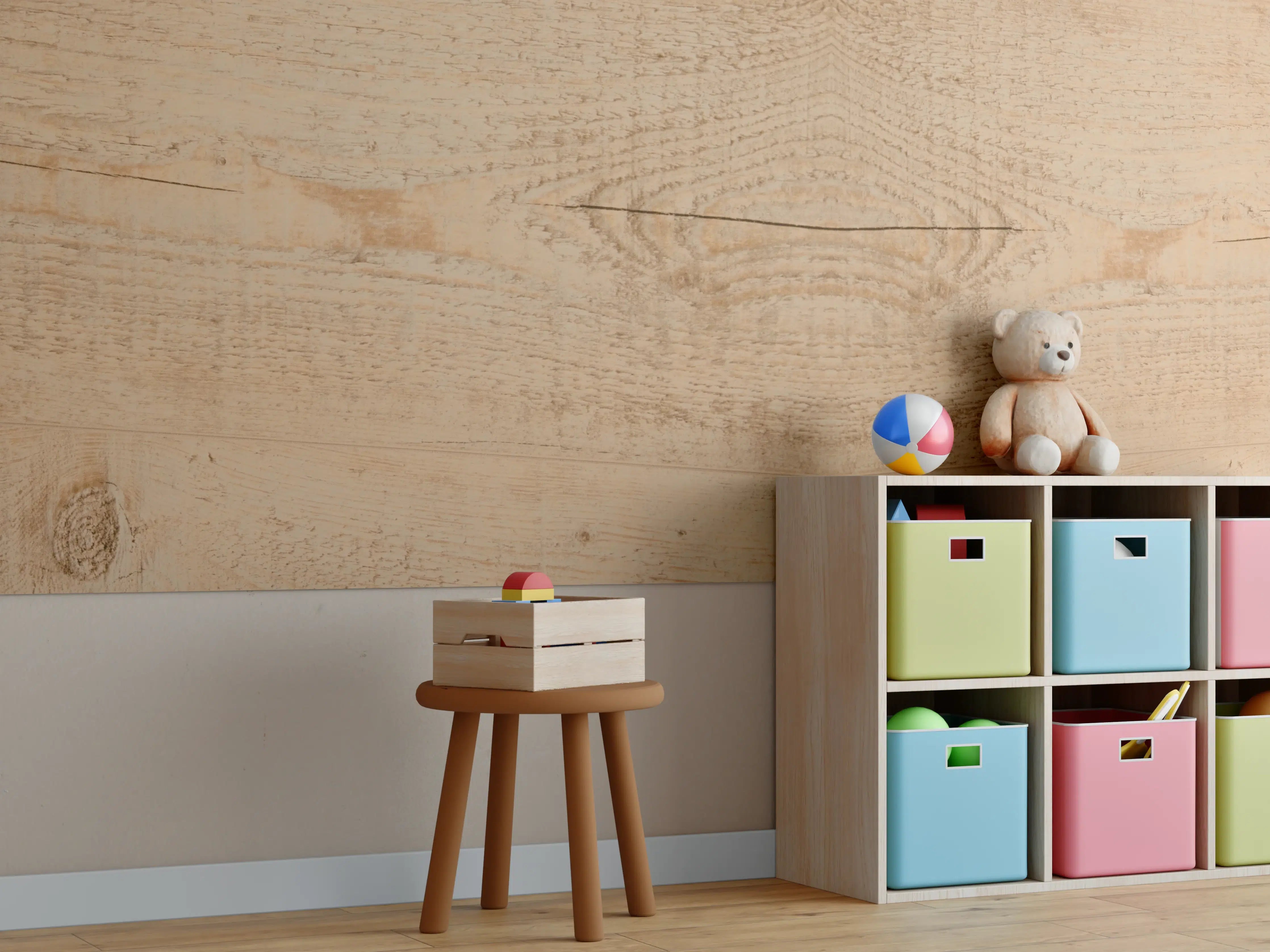 Kinderzimmer Wandgestaltung - Helle Holzoptik mit feiner Maserung