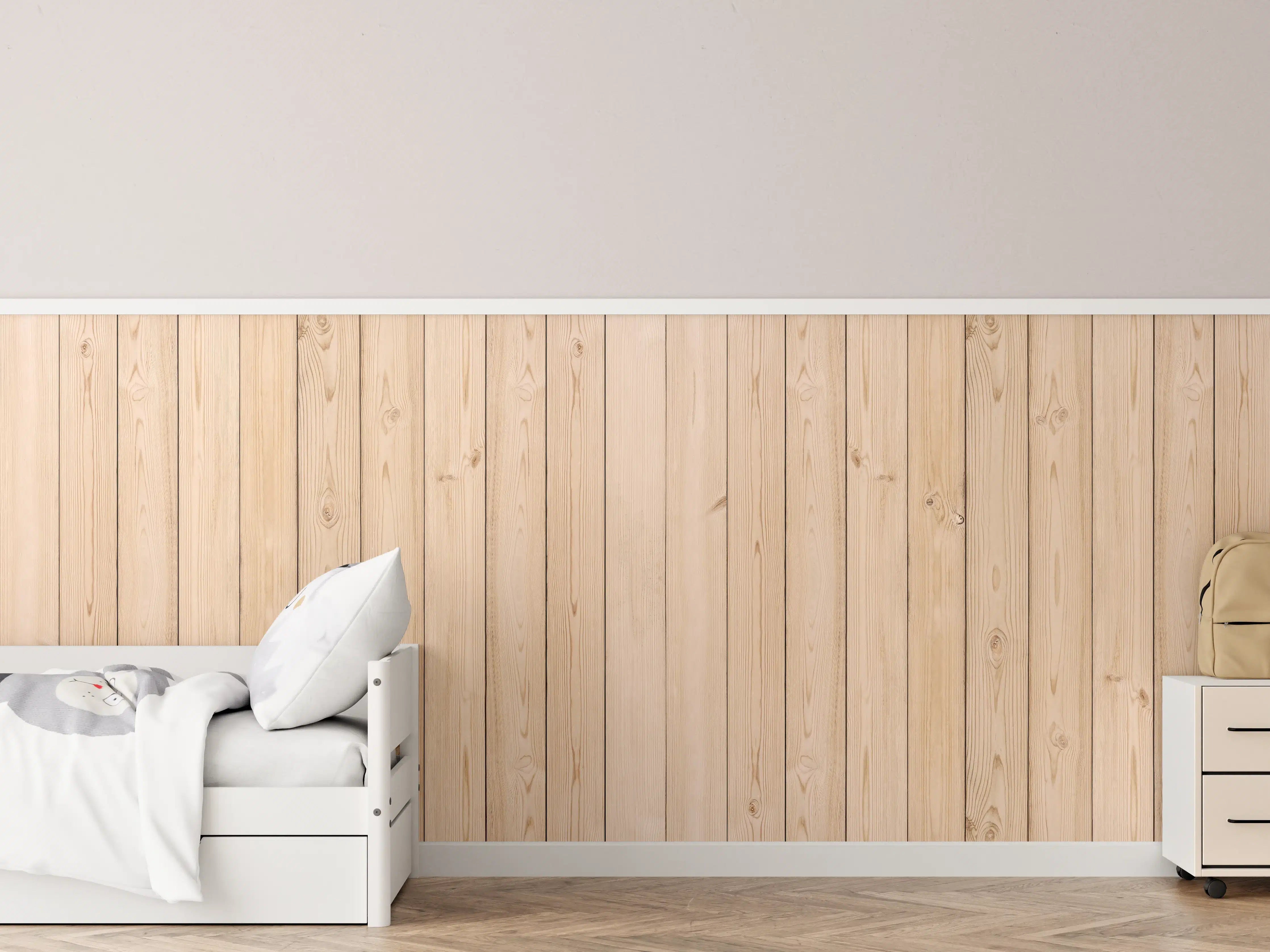 Kinderzimmer Wandgestaltung - Helle Holzplanken 