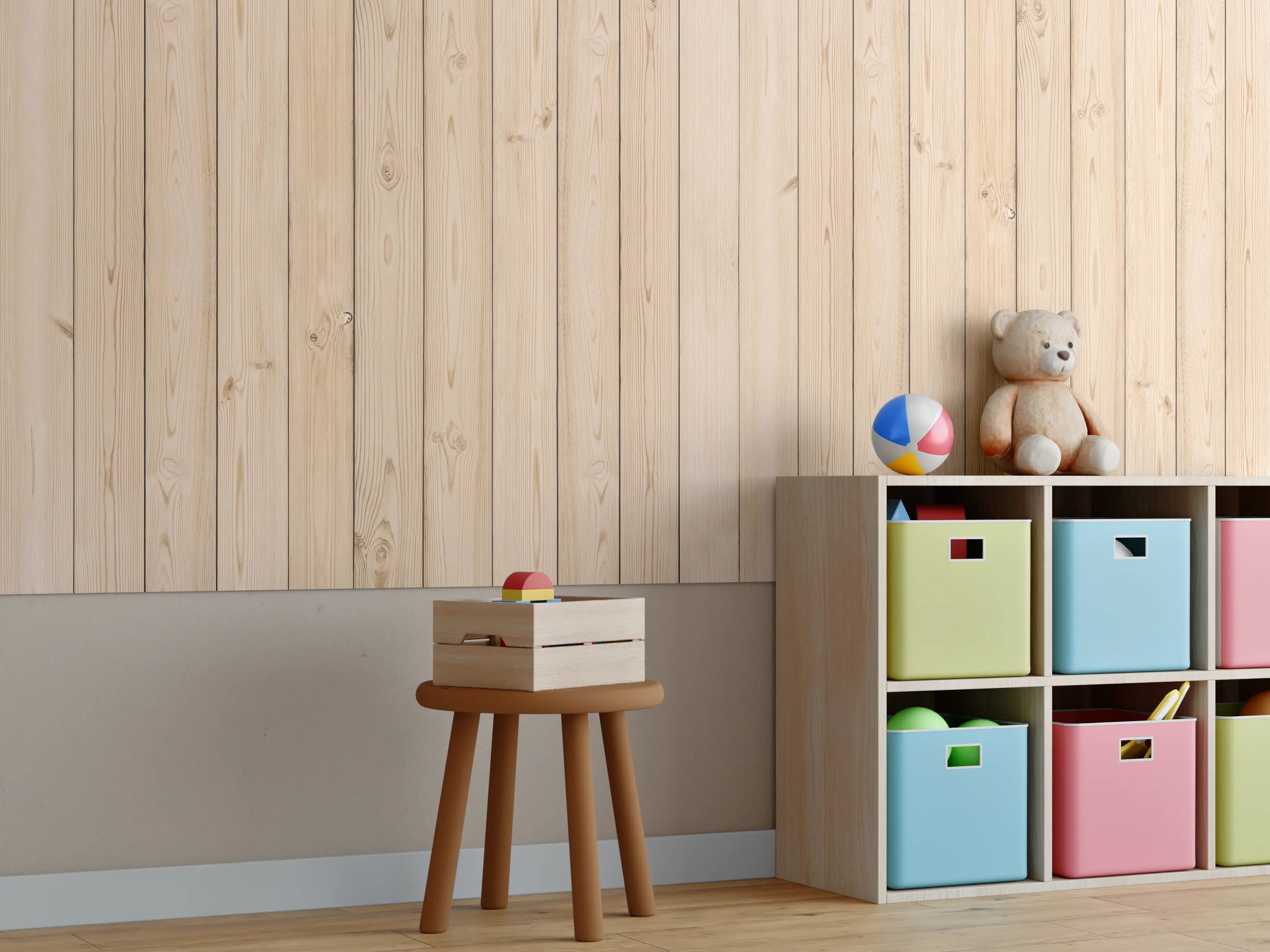 Kinderzimmer Wandgestaltung - Helle Holzplanken 