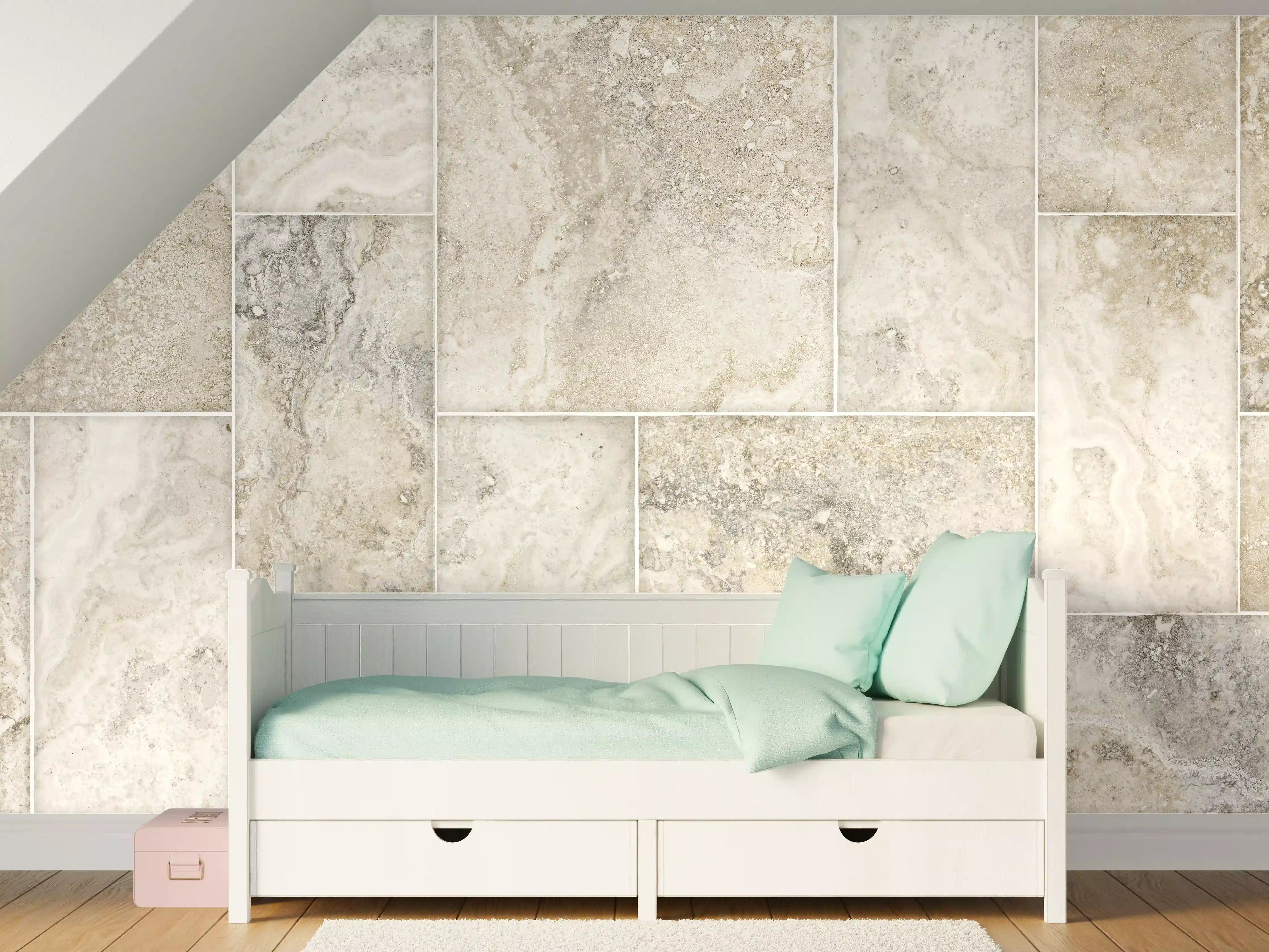 Kinderzimmer Wandgestaltung - Helle Marmorfliesen in neutralen Tönen