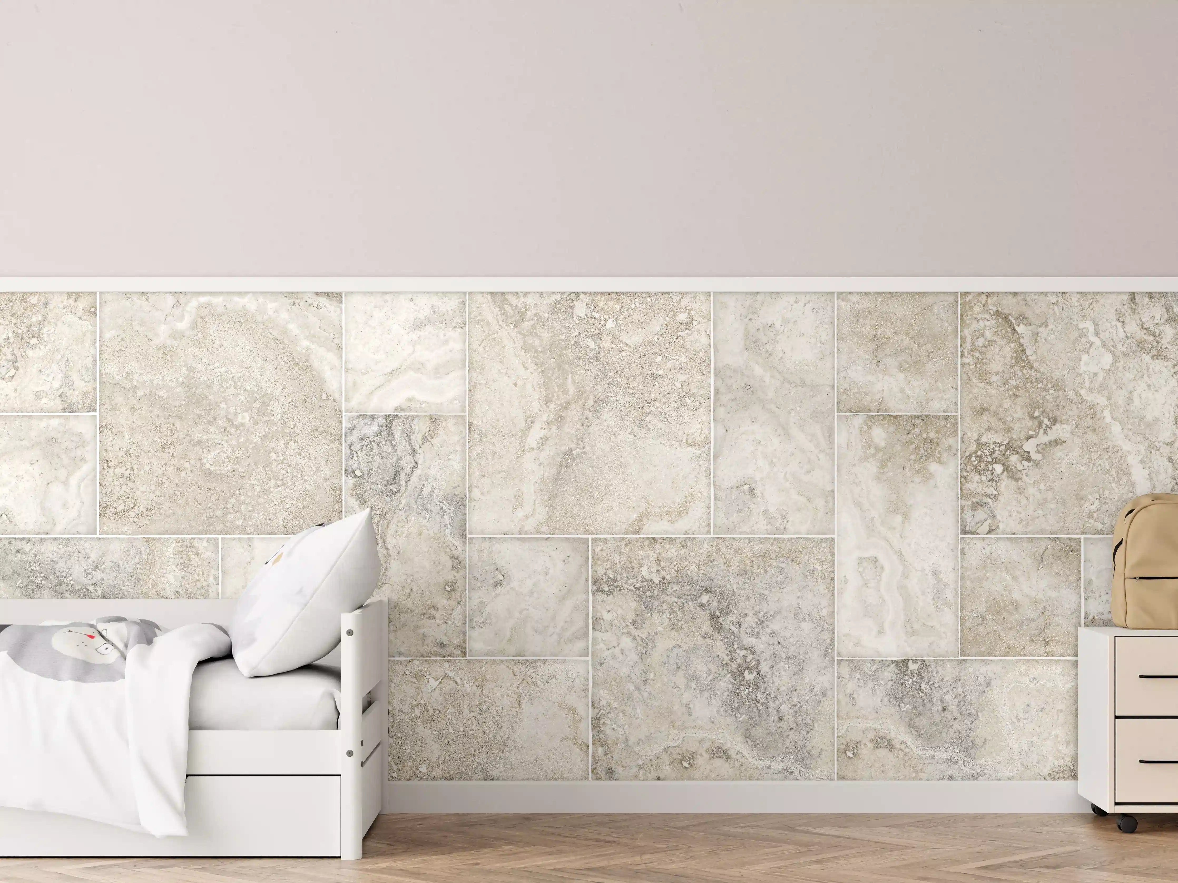 Kinderzimmer Wandgestaltung - Helle Marmorfliesen in neutralen Tönen