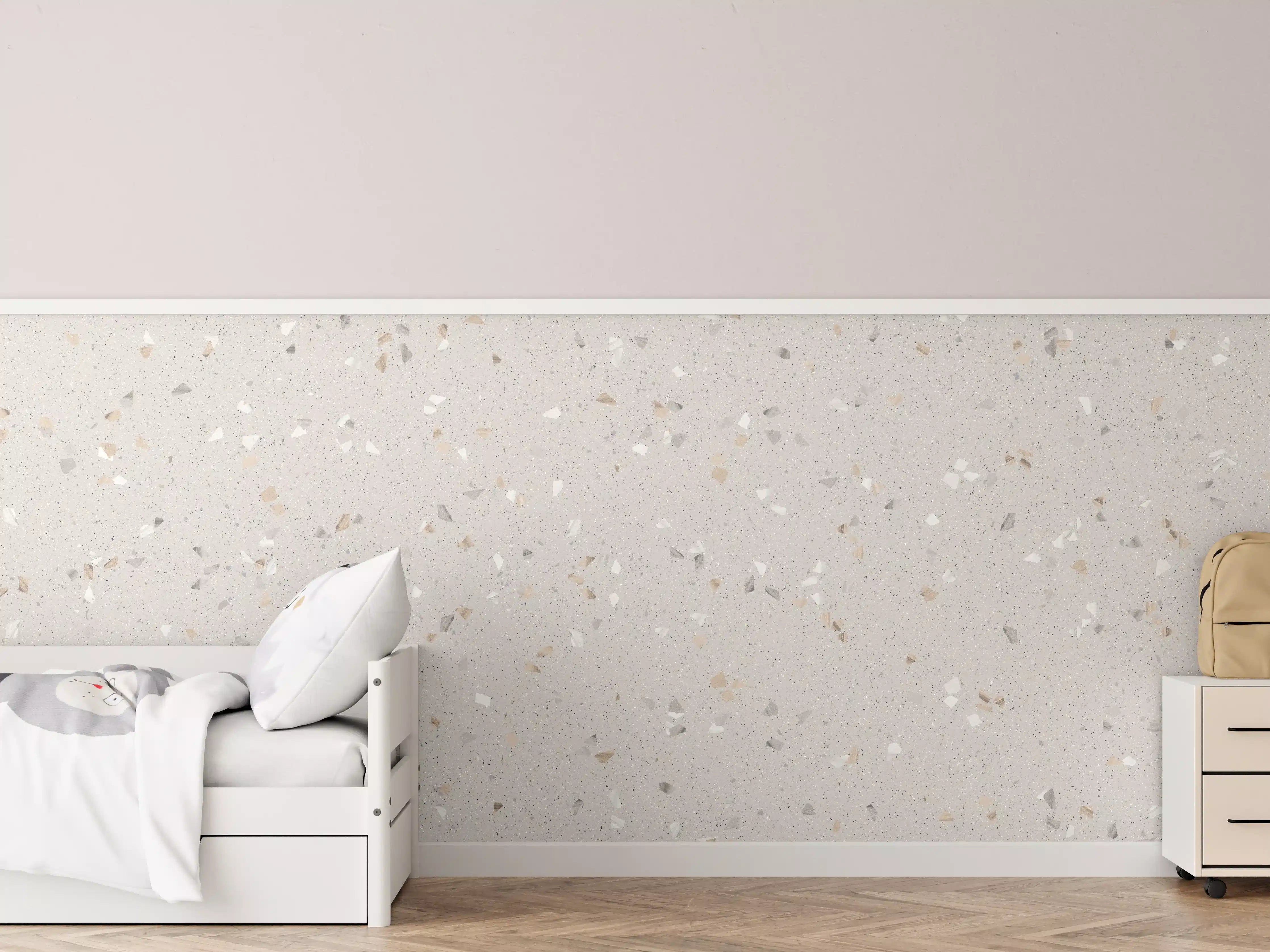 Kinderzimmer Wandgestaltung - Helle Steinoptik mit beige und weißen Sprenkeln